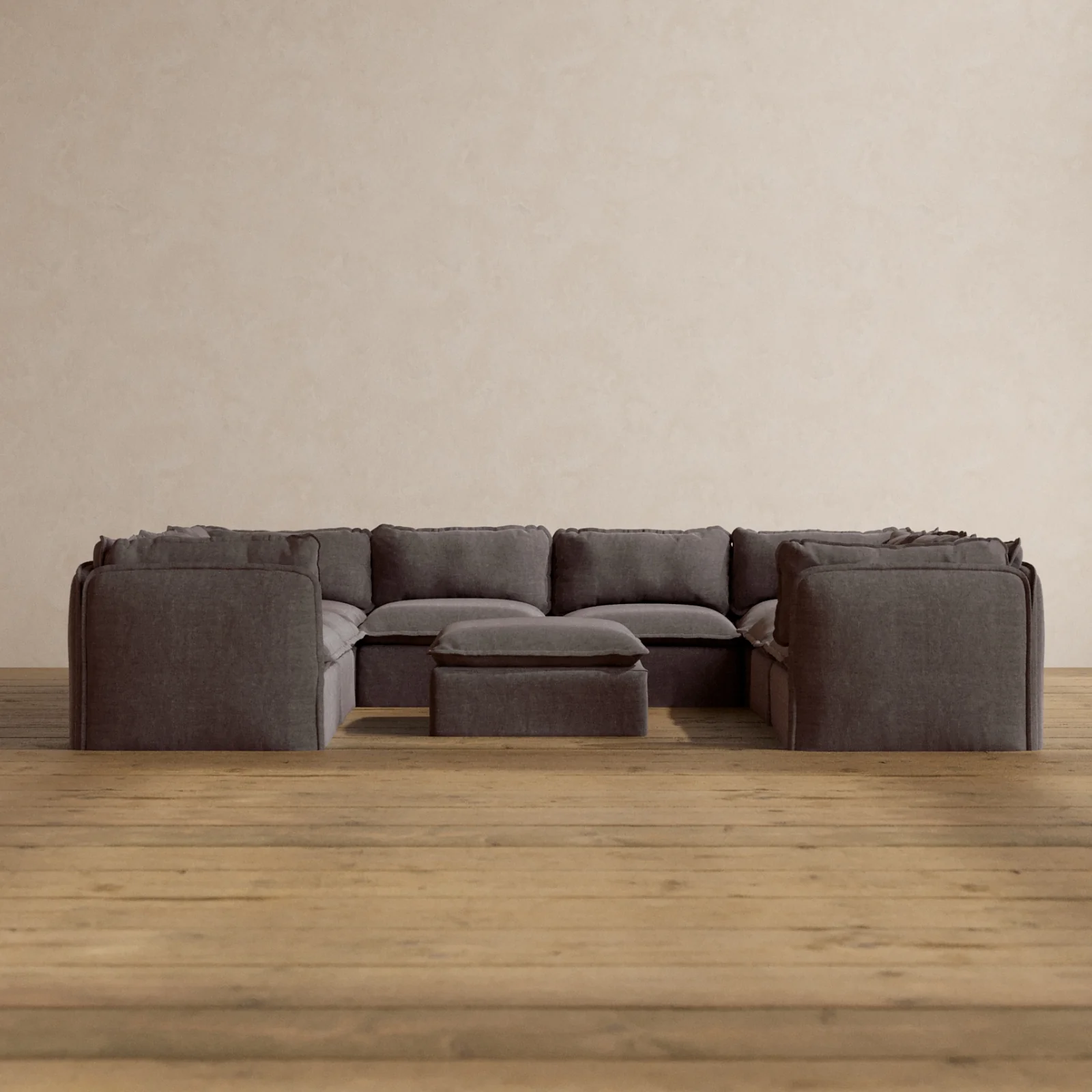 Modular Washable 8-Seater U-Sectional + Ottoman in Caviar | Memorix+ Seat | Contour Pillow
