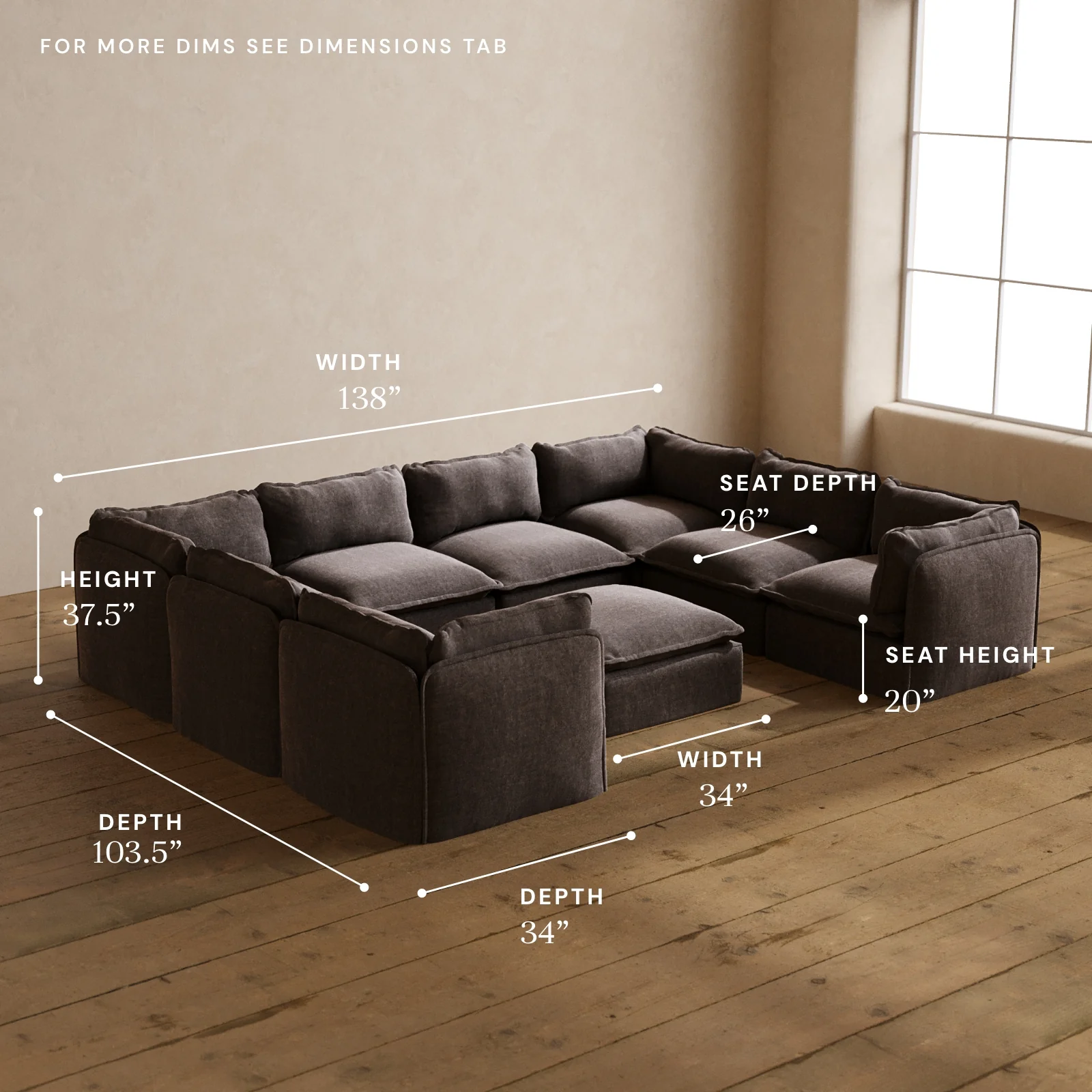 Modular Washable 8-Seater U-Sectional + Ottoman in Caviar | Memorix+ Seat | Contour Pillow - Image 5