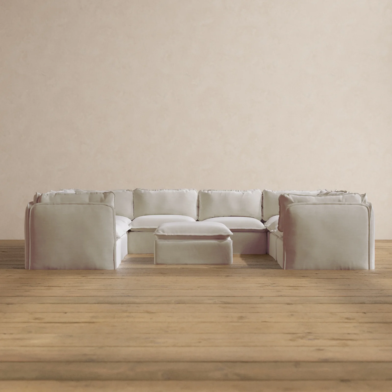 Modular Washable 8-Seater U-Sectional + Ottoman in Coco | Deluxe+ Seat | Cloud Pillow