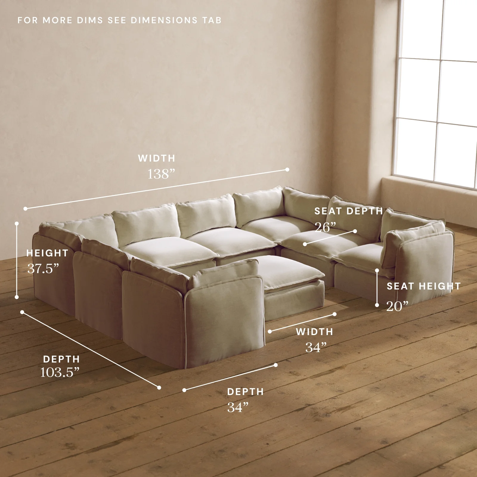 Modular Washable 8-Seater U-Sectional + Ottoman in Coco | Deluxe+ Seat | Cloud Pillow - Image 5