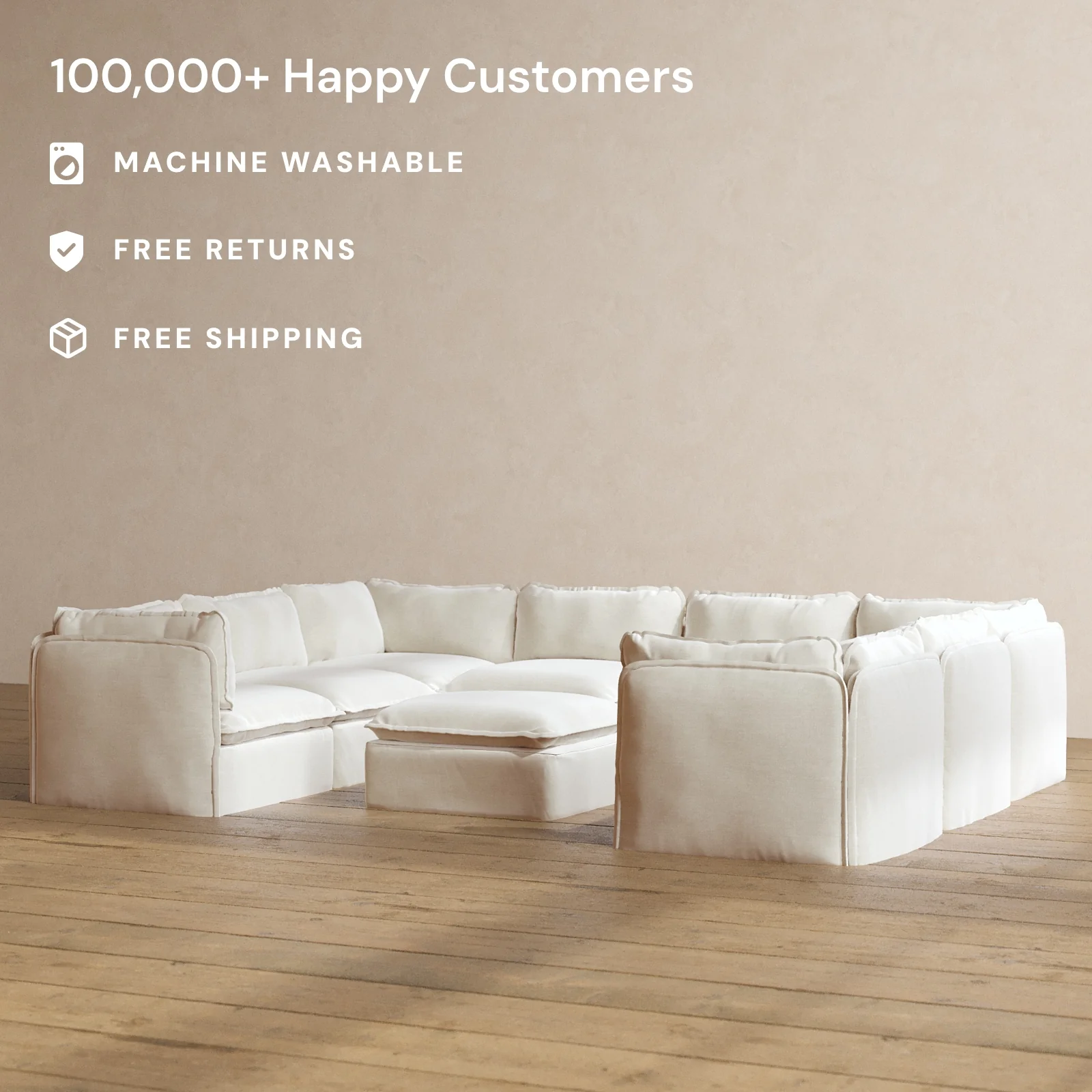 Modular Washable 8-Seater U-Sectional + Ottoman in Coco | Memorix+ Seat | Contour Pillow - Image 2