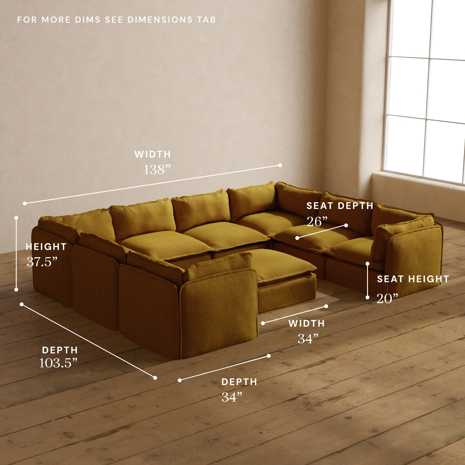 Modular Washable 8-Seater U-Sectional + Ottoman in Kiiro | Deluxe+ Seat | Cloud Pillow - Image 5