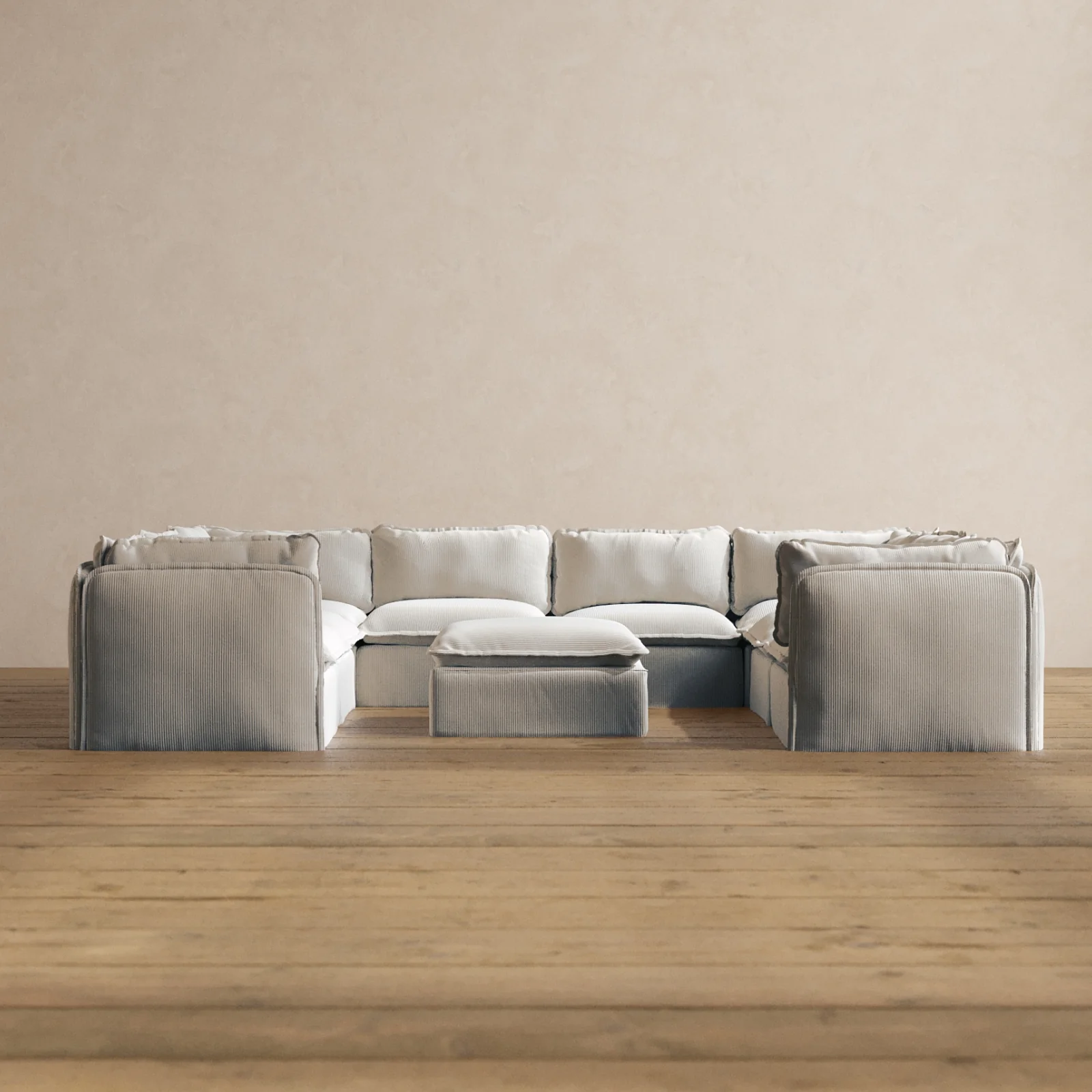 Modular Washable 8-Seater U-Sectional + Ottoman in Milk | Deluxe+ Seat | Cloud Pillow
