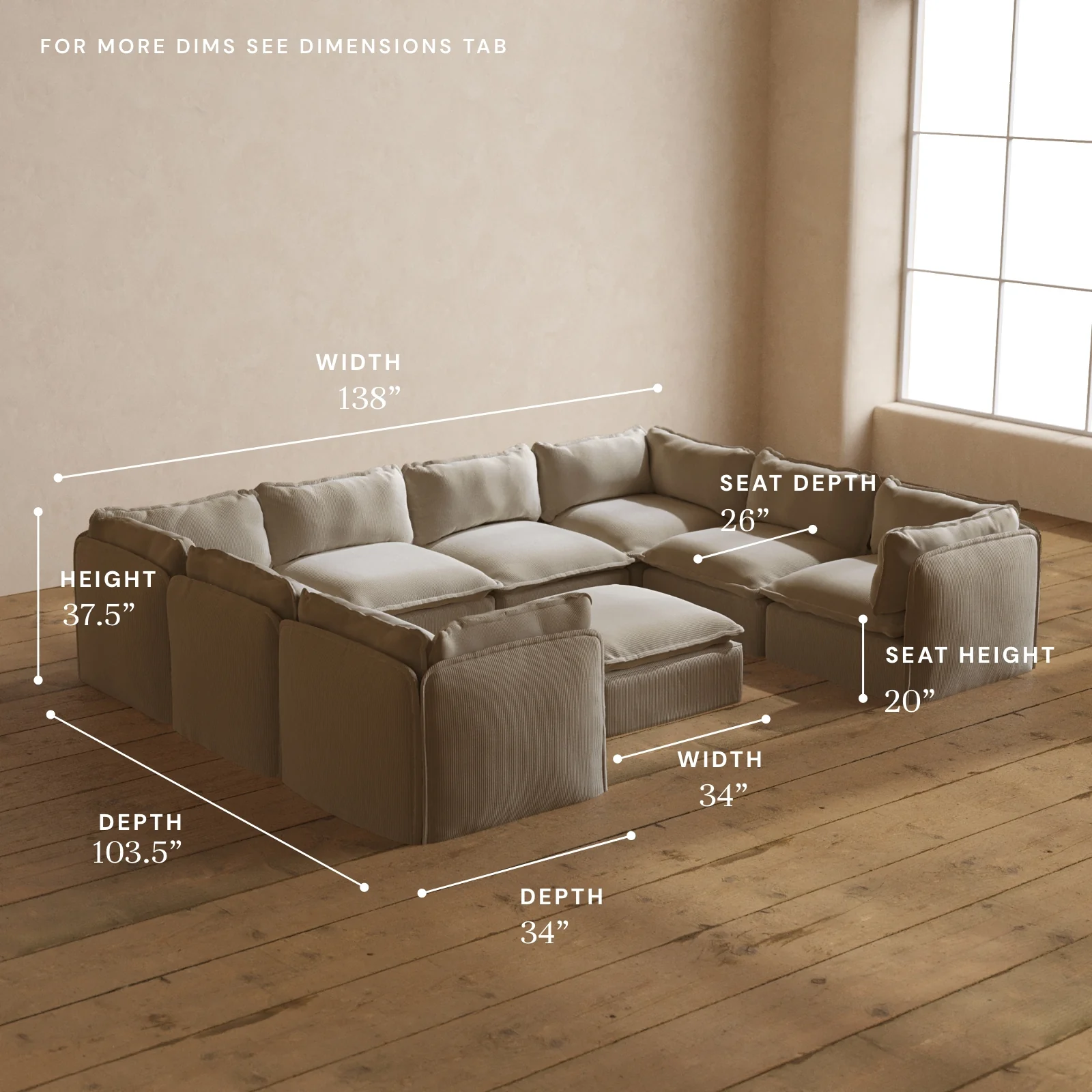 Modular Washable 8-Seater U-Sectional + Ottoman in Milk | Memorix+ Seat | Contour Pillow - Image 5