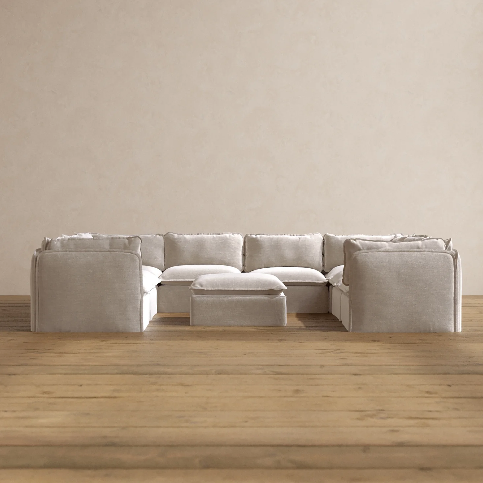 Modular Washable 8-Seater U-Sectional + Ottoman in Mist | Deluxe+ Seat | Cloud Pillow