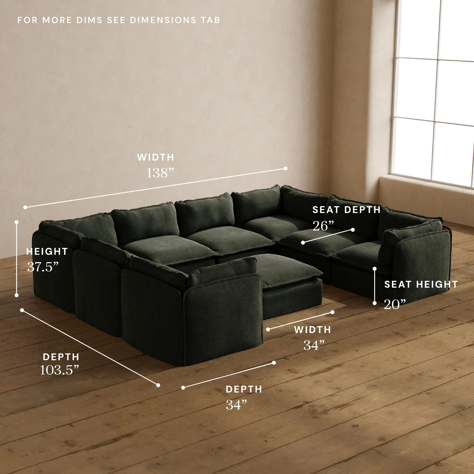 Modular Washable 8-Seater U-Sectional + Ottoman in Olivine | Memorix+ Seat | Contour Pillow - Image 5