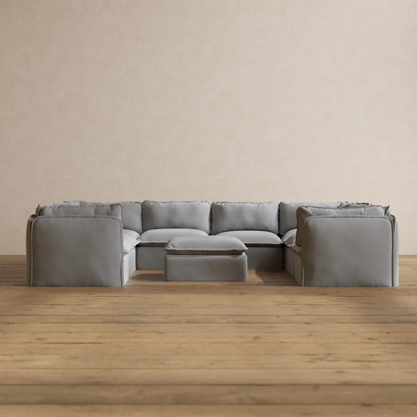 Modular Washable 8-Seater U-Sectional + Ottoman in Pumice | Memorix+ Seat | Contour Pillow