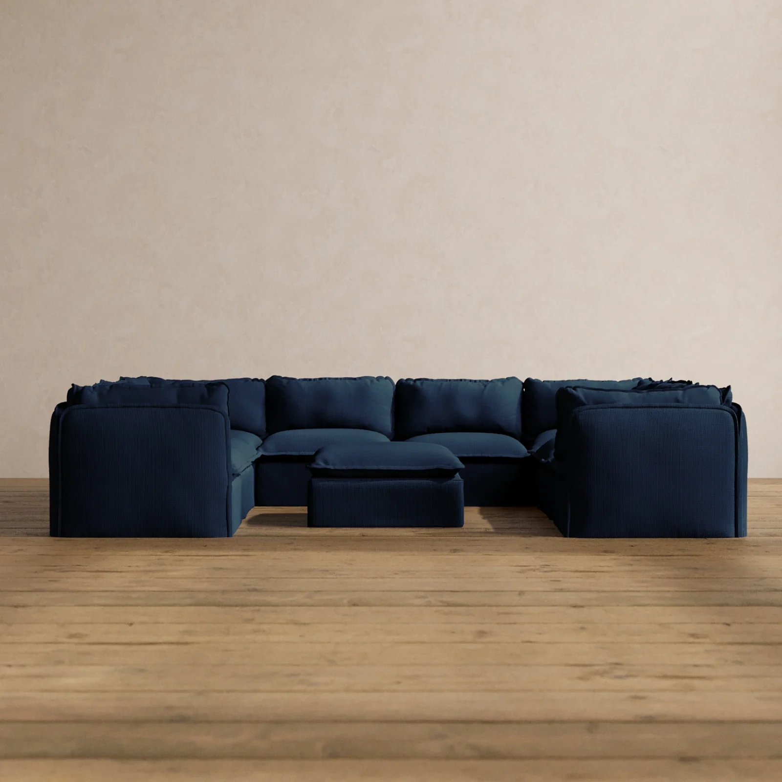 Modular Washable 8-Seater U-Sectional + Ottoman in Sumi | Memorix+ Seat | Contour Pillow