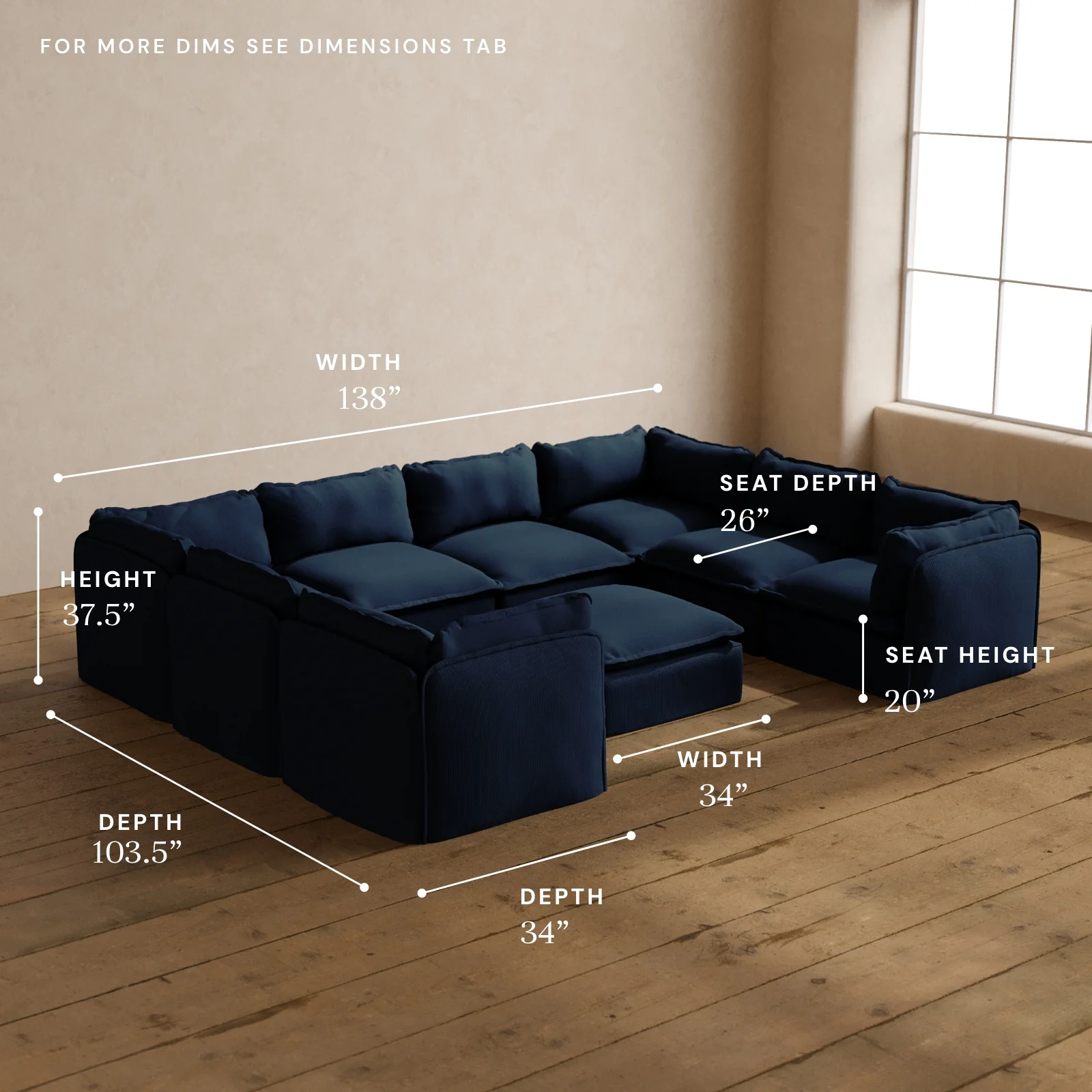 Modular Washable 8-Seater U-Sectional + Ottoman in Sumi | Memorix+ Seat | Contour Pillow - Image 5