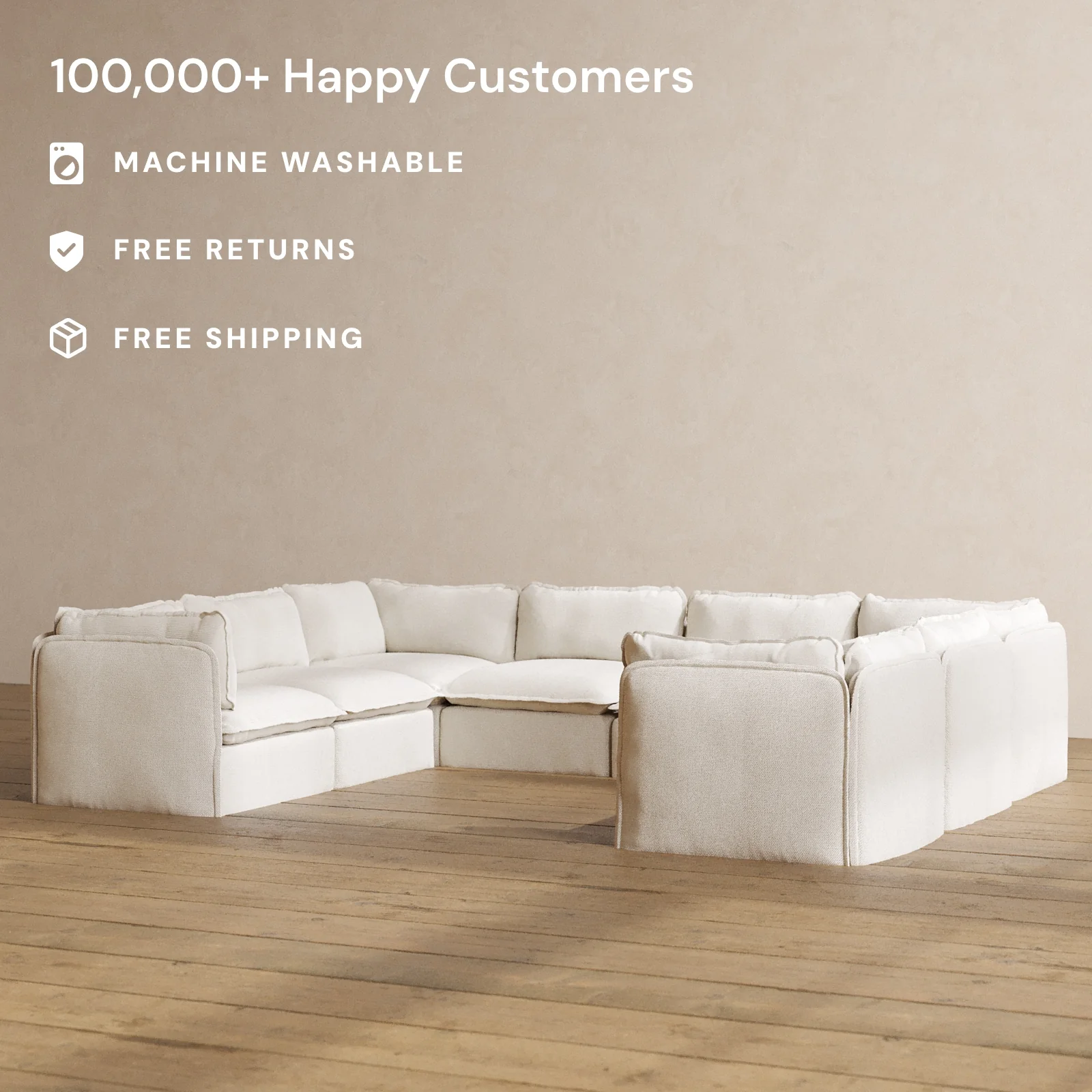 Modular Washable 8-Seater U-Sectional in Powder | Memorix+ Seat | Contour Pillow - Image 2