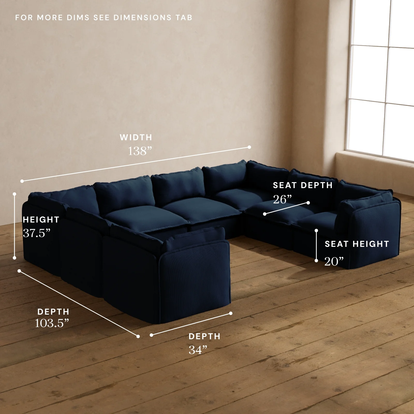 Modular Washable 8-Seater U-Sectional in Sumi | Memorix+ Seat | Contour Pillow - Image 5