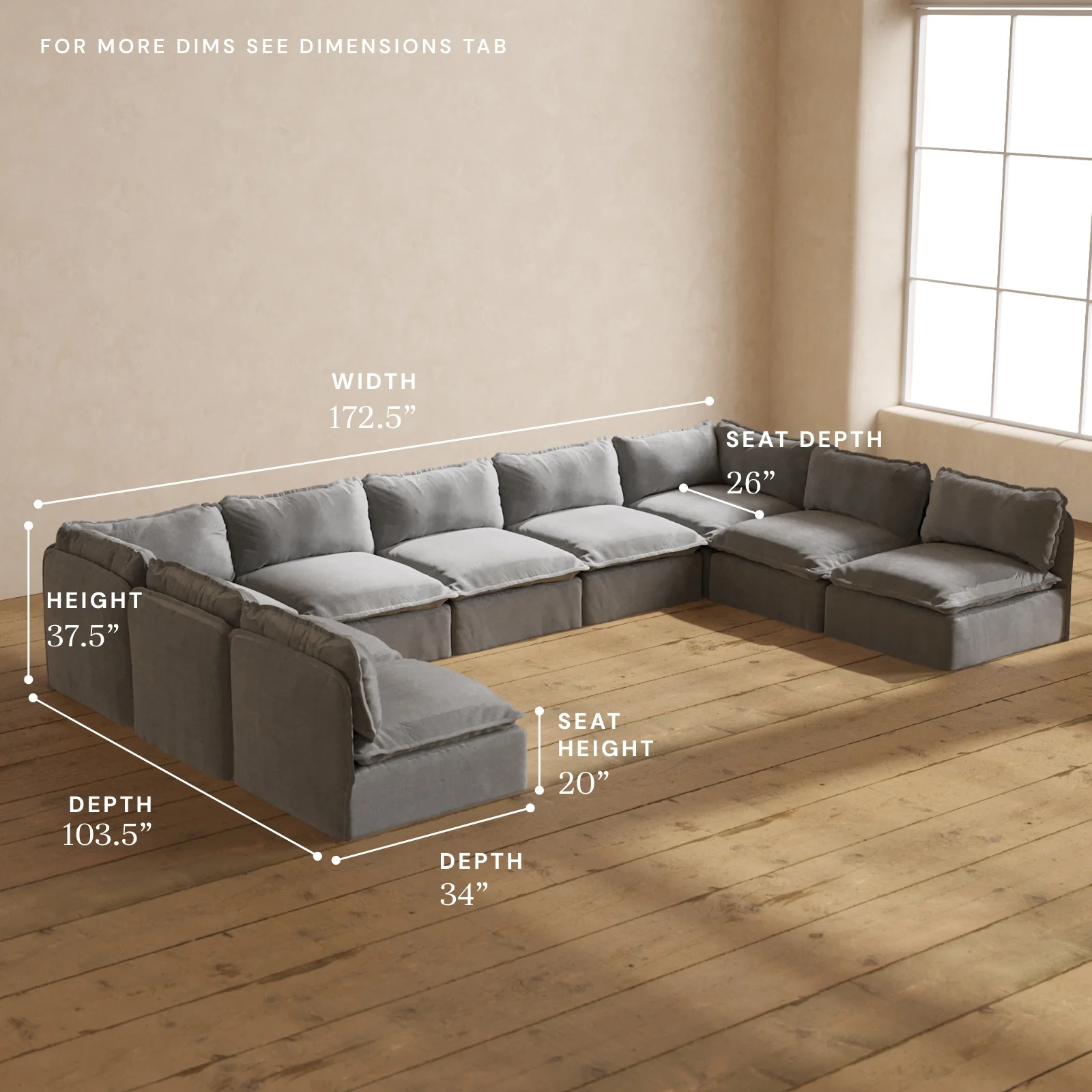 Modular Washable 9-Seater Open-Ends U-Sectional in Ash | Memorix+ Seat | Contour Pillow - Image 5