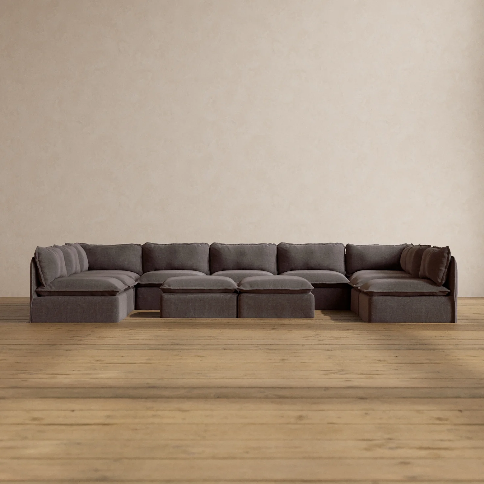 Modular Washable 9-Seater Open-Ends U-Sectional + Bench Ottoman in Caviar | Memorix+ Seat | Contour Pillow