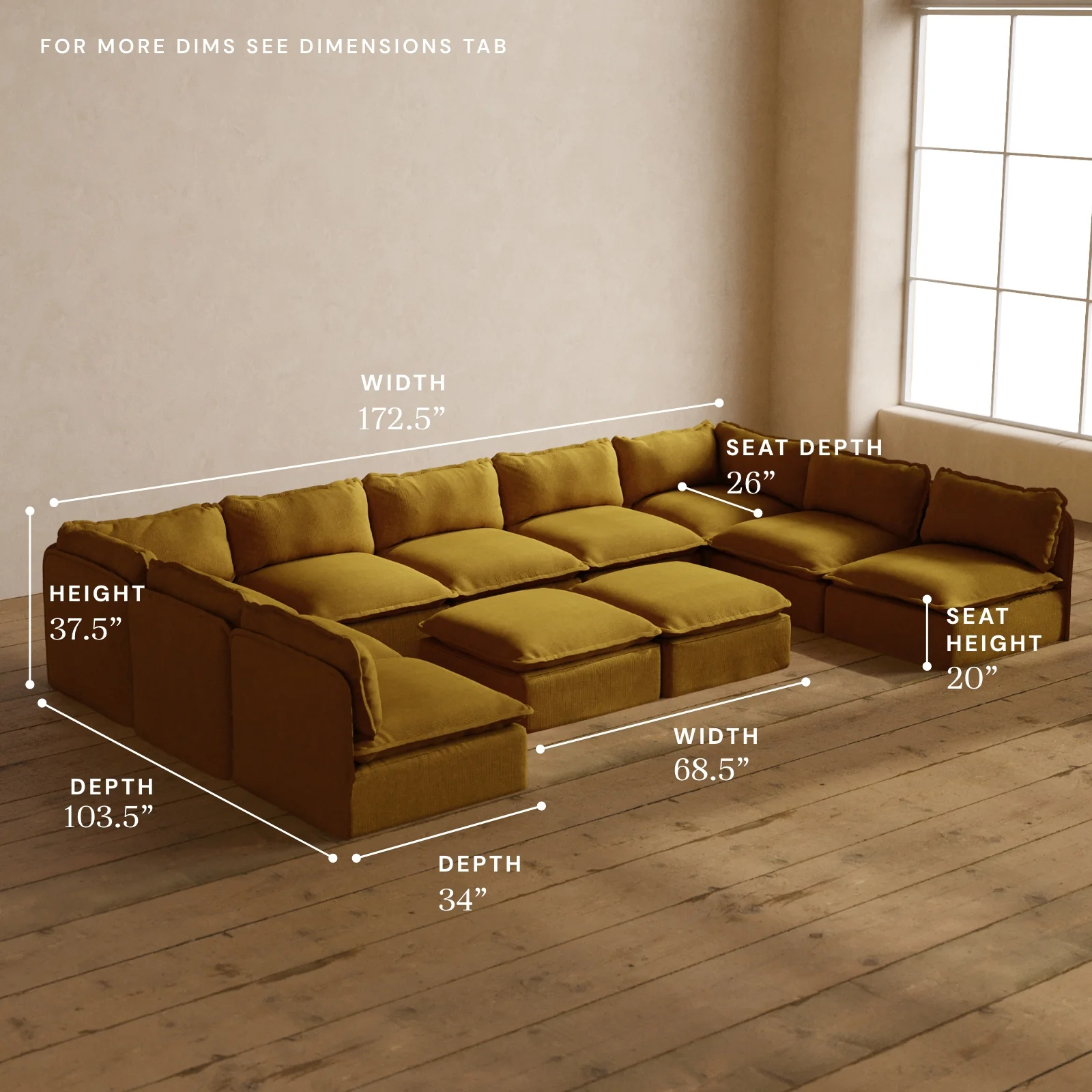 Modular Washable 9-Seater Open-Ends U-Sectional + Bench Ottoman in Kiiro | Memorix+ Seat | Contour Pillow - Image 5