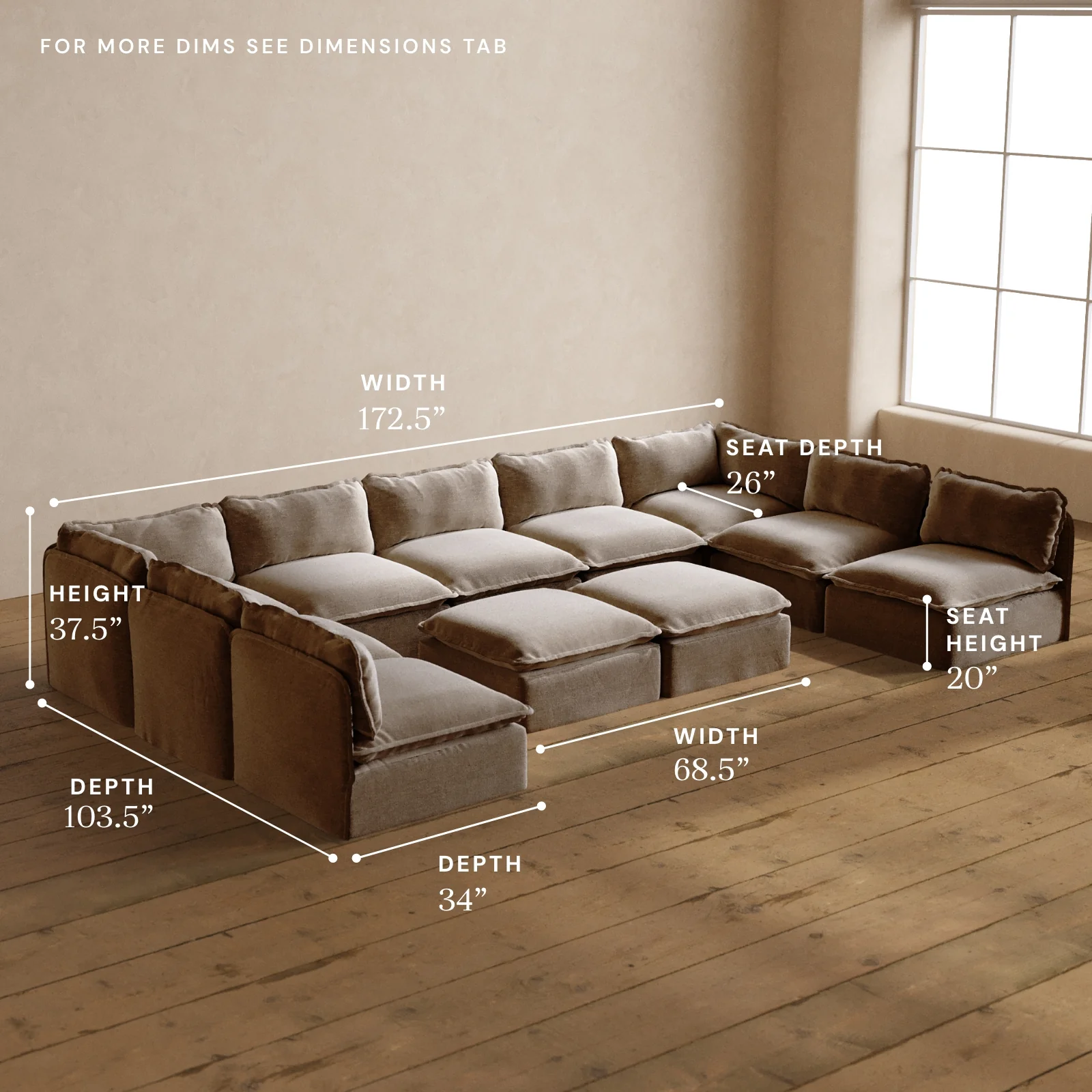 Modular Washable 9-Seater Open-Ends U-Sectional + Bench Ottoman in Mist | Memorix+ Seat | Contour Pillow - Image 5