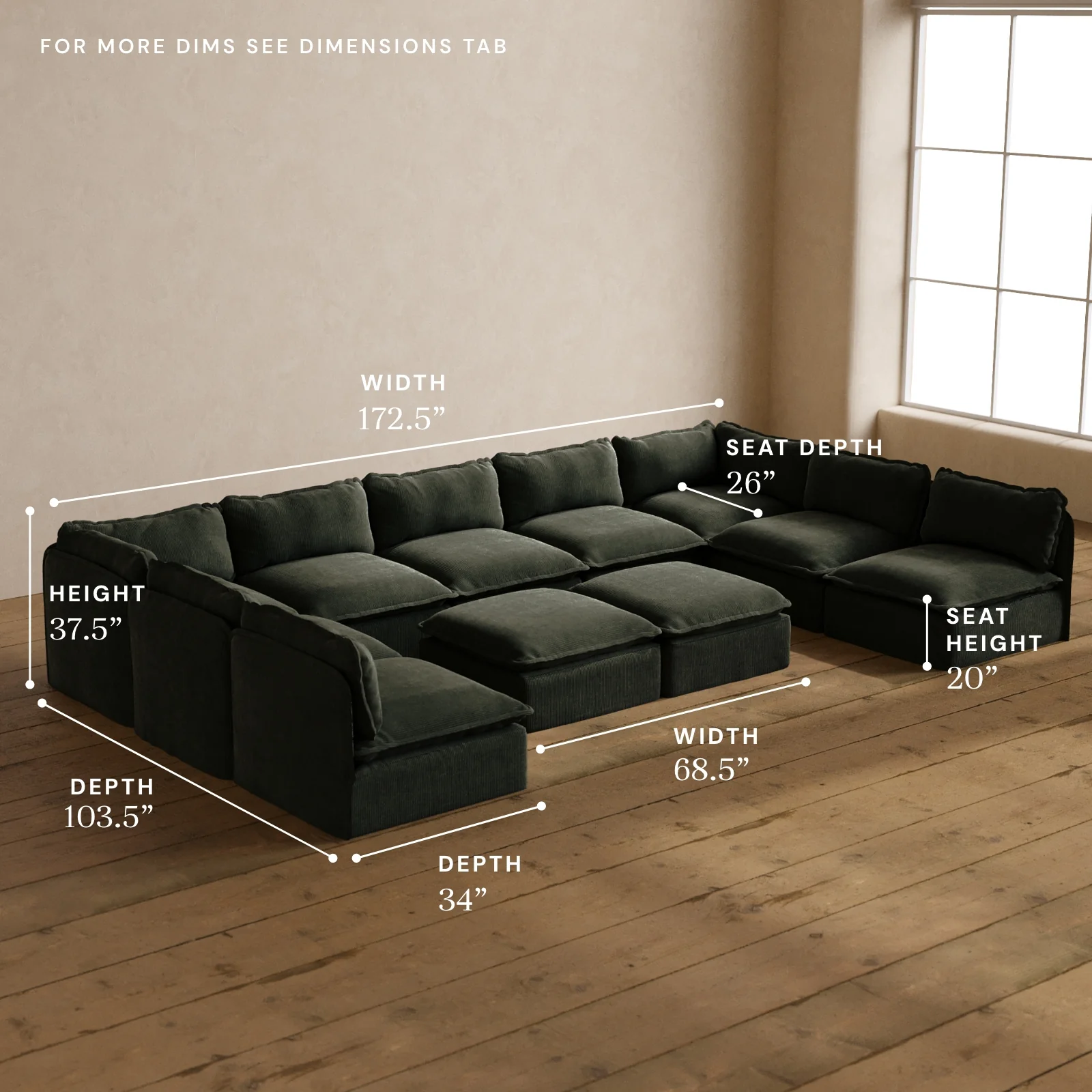 Modular Washable 9-Seater Open-Ends U-Sectional + Bench Ottoman in Olivine | Memorix+ Seat | Contour Pillow - Image 5