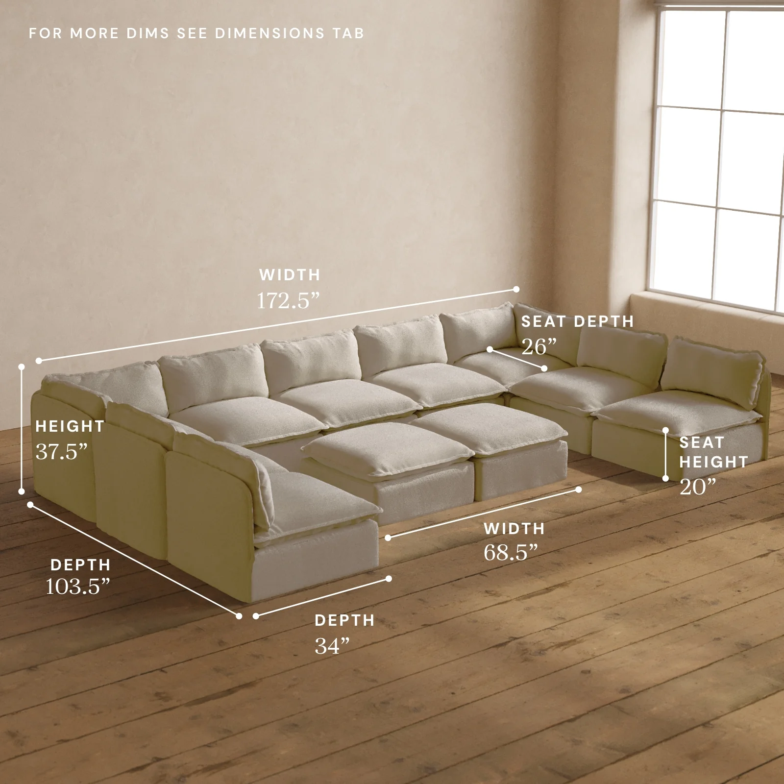 Modular Washable 9-Seater Open-Ends U-Sectional + Bench Ottoman in Powder | Memorix+ Seat | Contour Pillow - Image 5