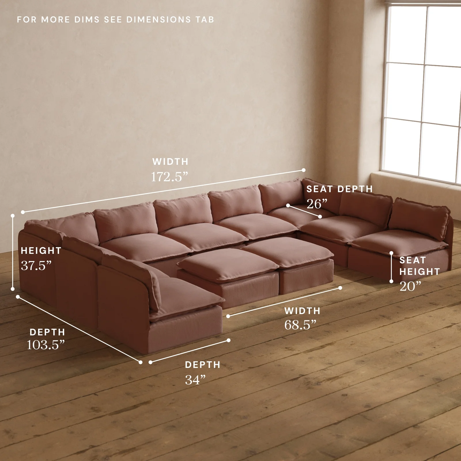Modular Washable 9-Seater Open-Ends U-Sectional + Bench Ottoman in Sakura | Memorix+ Seat | Contour Pillow - Image 5