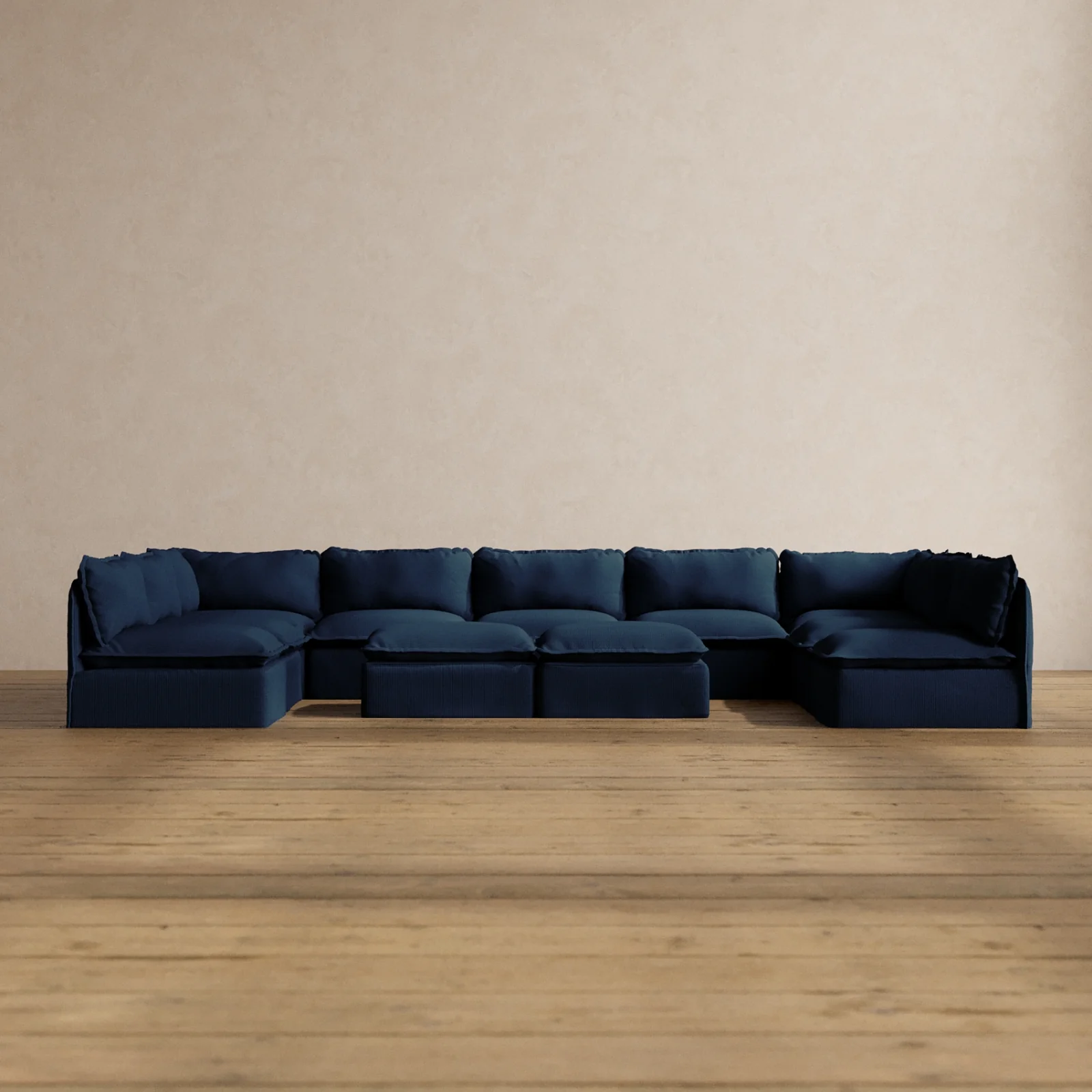 Modular Washable 9-Seater Open-Ends U-Sectional + Bench Ottoman in Sumi | Memorix+ Seat | Contour Pillow