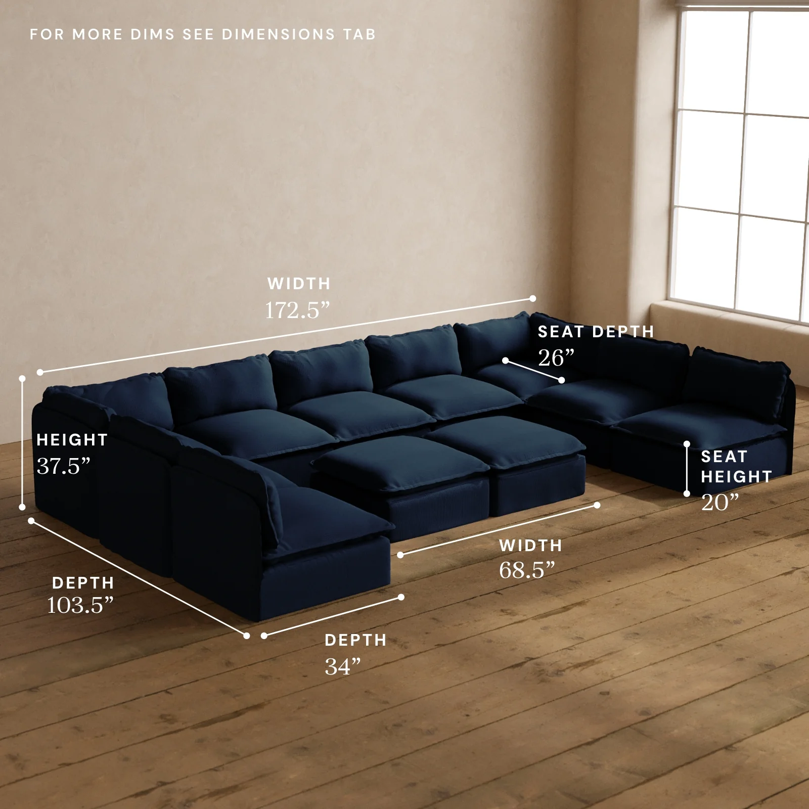Modular Washable 9-Seater Open-Ends U-Sectional + Bench Ottoman in Sumi | Memorix+ Seat | Contour Pillow - Image 5