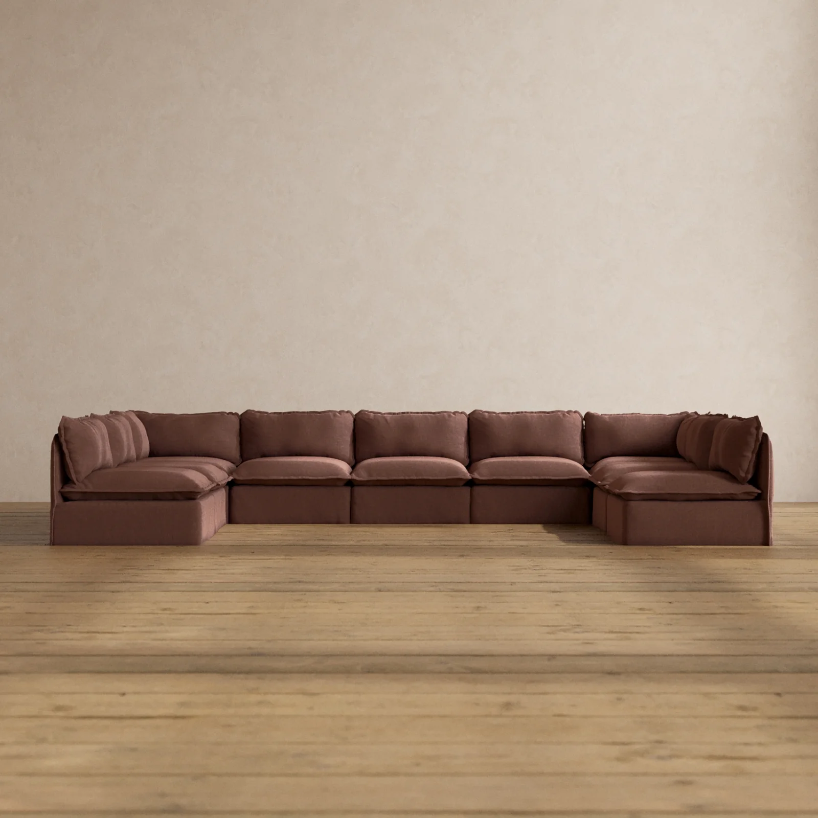 Modular Washable 9-Seater Open-Ends U-Sectional in Chestnut | Memorix+ Seat | Contour Pillow