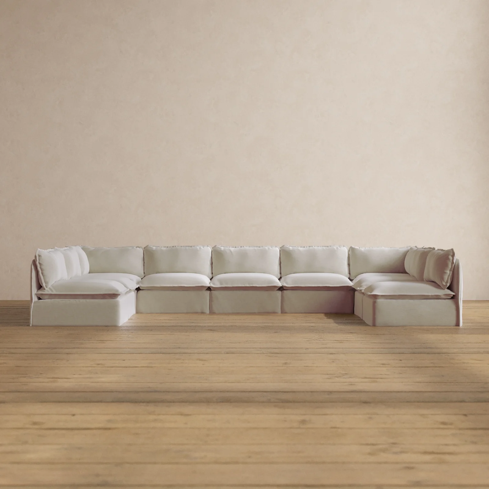 Modular Washable 9-Seater Open-Ends U-Sectional in Coco | Deluxe+ Seat | Cloud Pillow