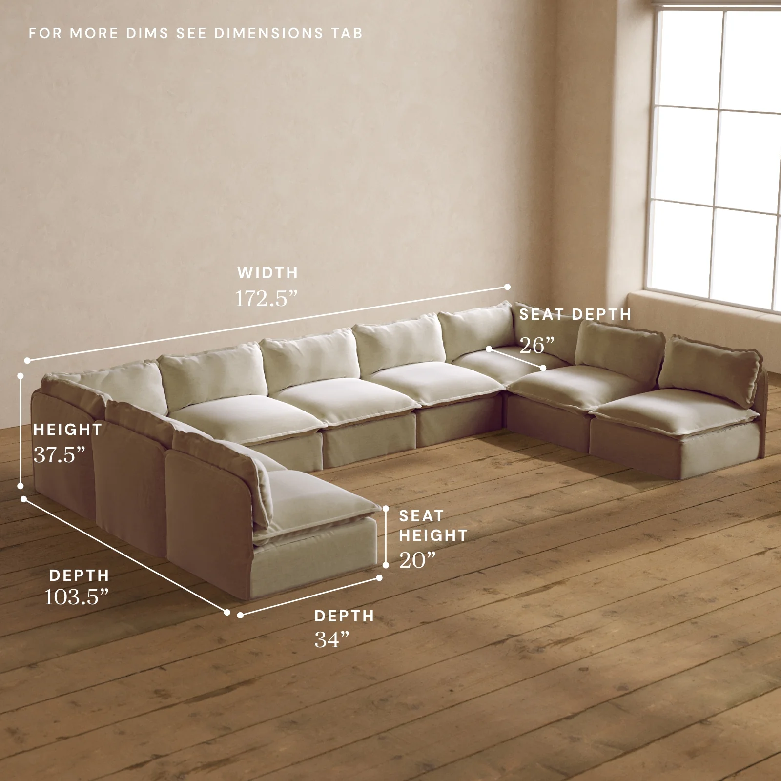 Modular Washable 9-Seater Open-Ends U-Sectional in Coco | Memorix+ Seat | Contour Pillow - Image 5