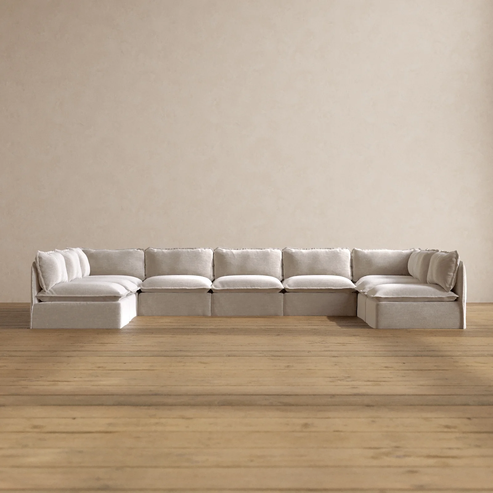 Modular Washable 9-Seater Open-Ends U-Sectional in Mist | Memorix+ Seat | Contour Pillow