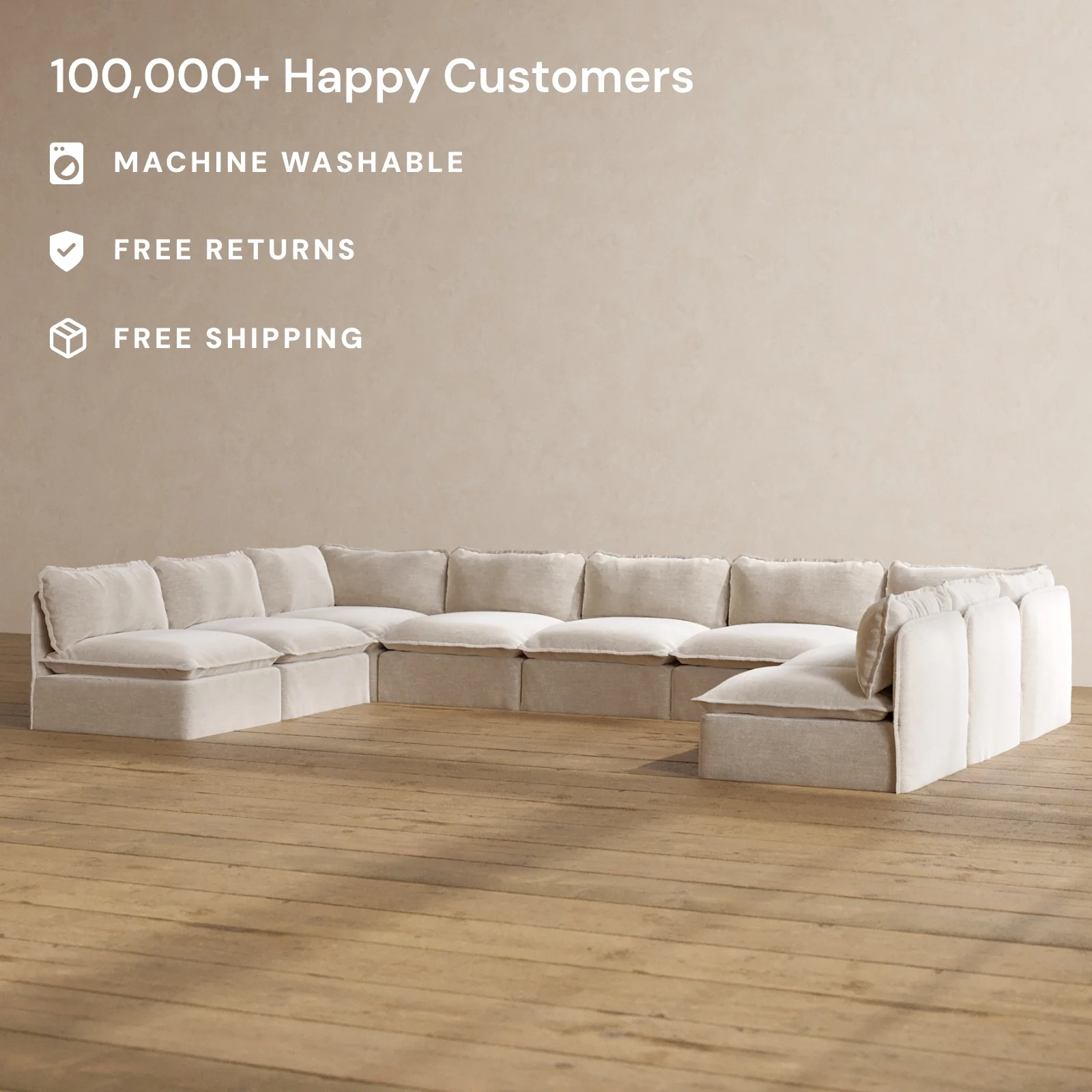 Modular Washable 9-Seater Open-Ends U-Sectional in Mist | Memorix+ Seat | Contour Pillow - Image 2