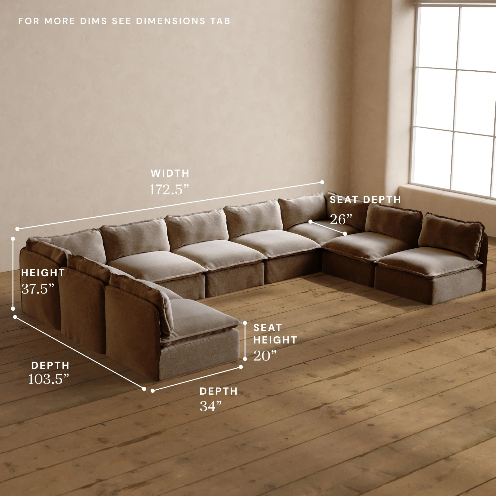 Modular Washable 9-Seater Open-Ends U-Sectional in Mist | Memorix+ Seat | Contour Pillow - Image 5