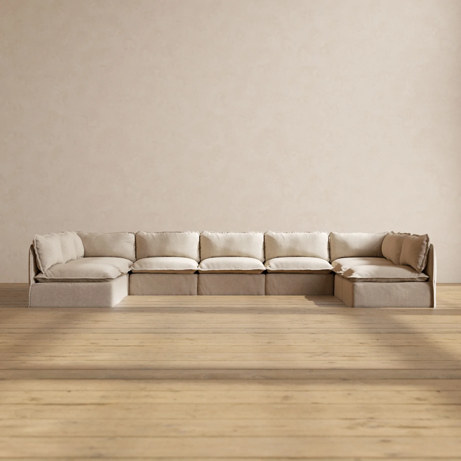 Modular Washable 9-Seater Open-Ends U-Sectional in Oat | Memorix+ Seat | Contour Pillow