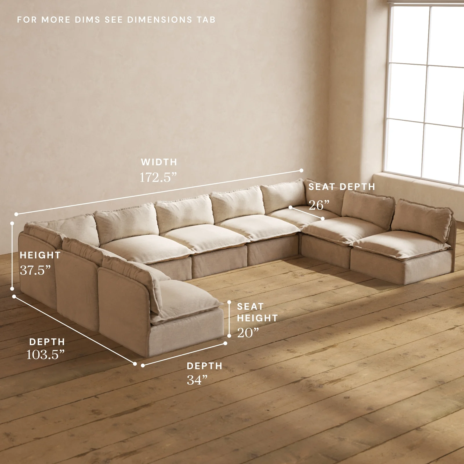 Modular Washable 9-Seater Open-Ends U-Sectional in Oat | Memorix+ Seat | Contour Pillow - Image 5