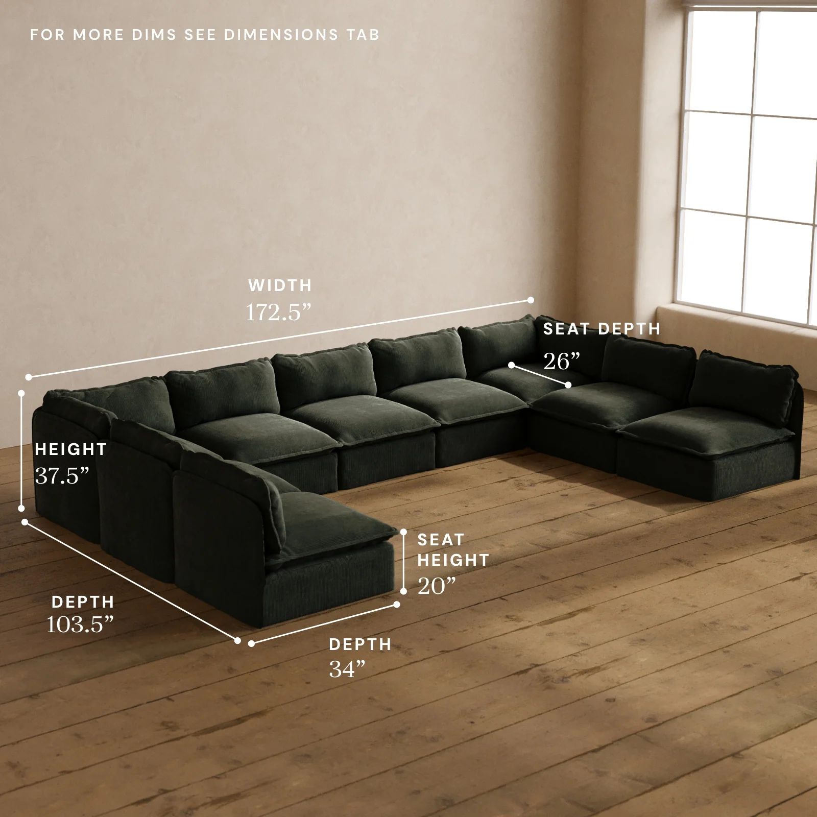 Modular Washable 9-Seater Open-Ends U-Sectional in Olivine | Memorix+ Seat | Contour Pillow - Image 5