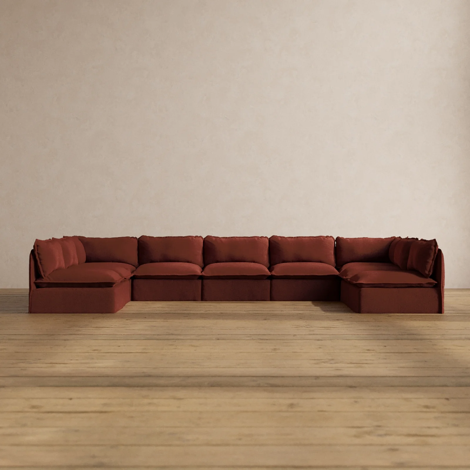 Modular Washable 9-Seater Open-Ends U-Sectional in Rust | Deluxe+ Seat | Cloud Pillow