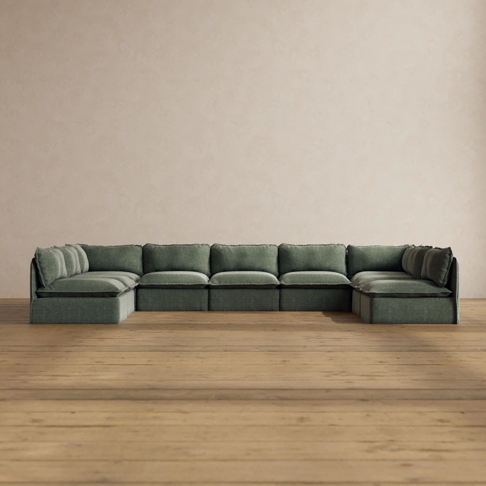 Modular Washable 9-Seater Open-Ends U-Sectional in Willow | Memorix+ Seat | Contour Pillow