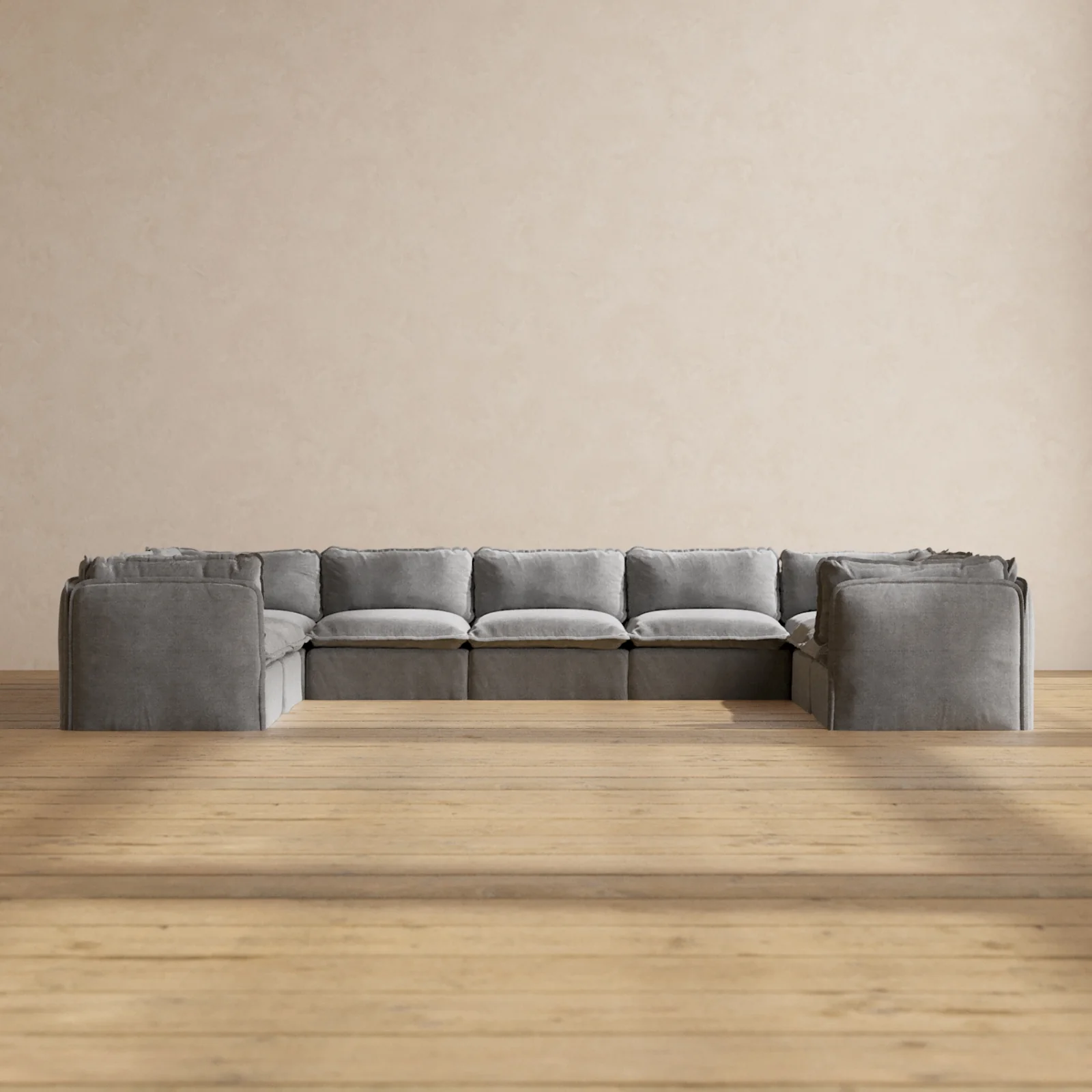 Modular Washable 9-Seater U-Sectional in Ash | Deluxe+ Seat | Cloud Pillow