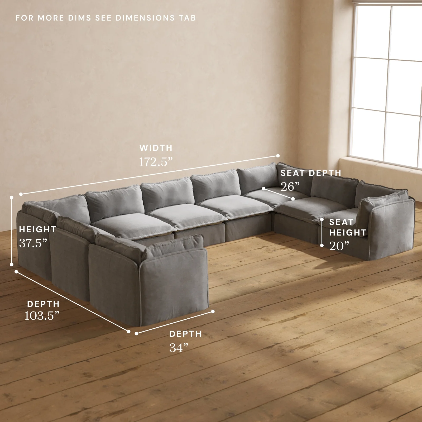 Modular Washable 9-Seater U-Sectional in Ash | Deluxe+ Seat | Cloud Pillow - Image 5