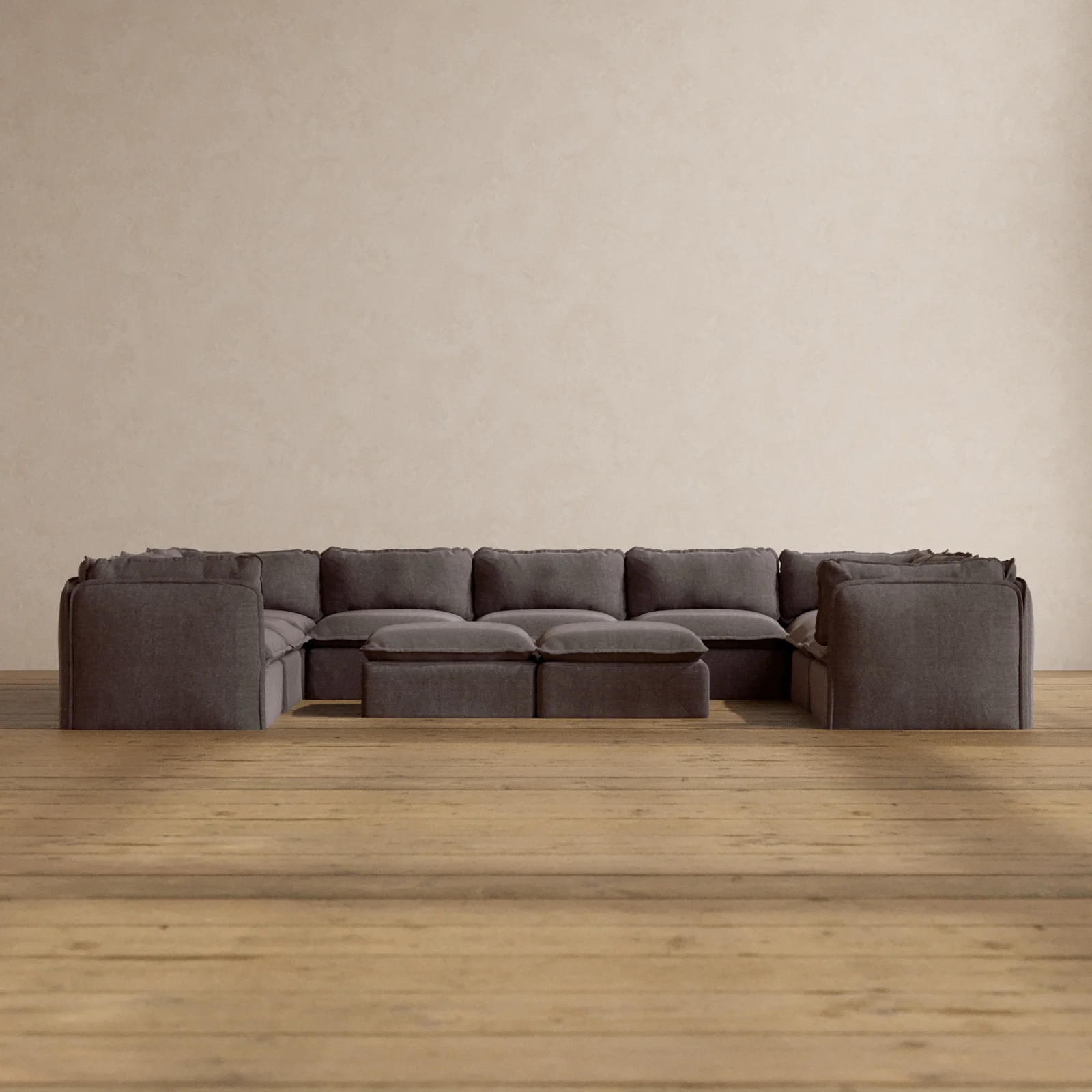 Modular Washable 9-Seater U-Sectional + Bench Ottoman in Caviar | Deluxe+ Seat | Cloud Pillow