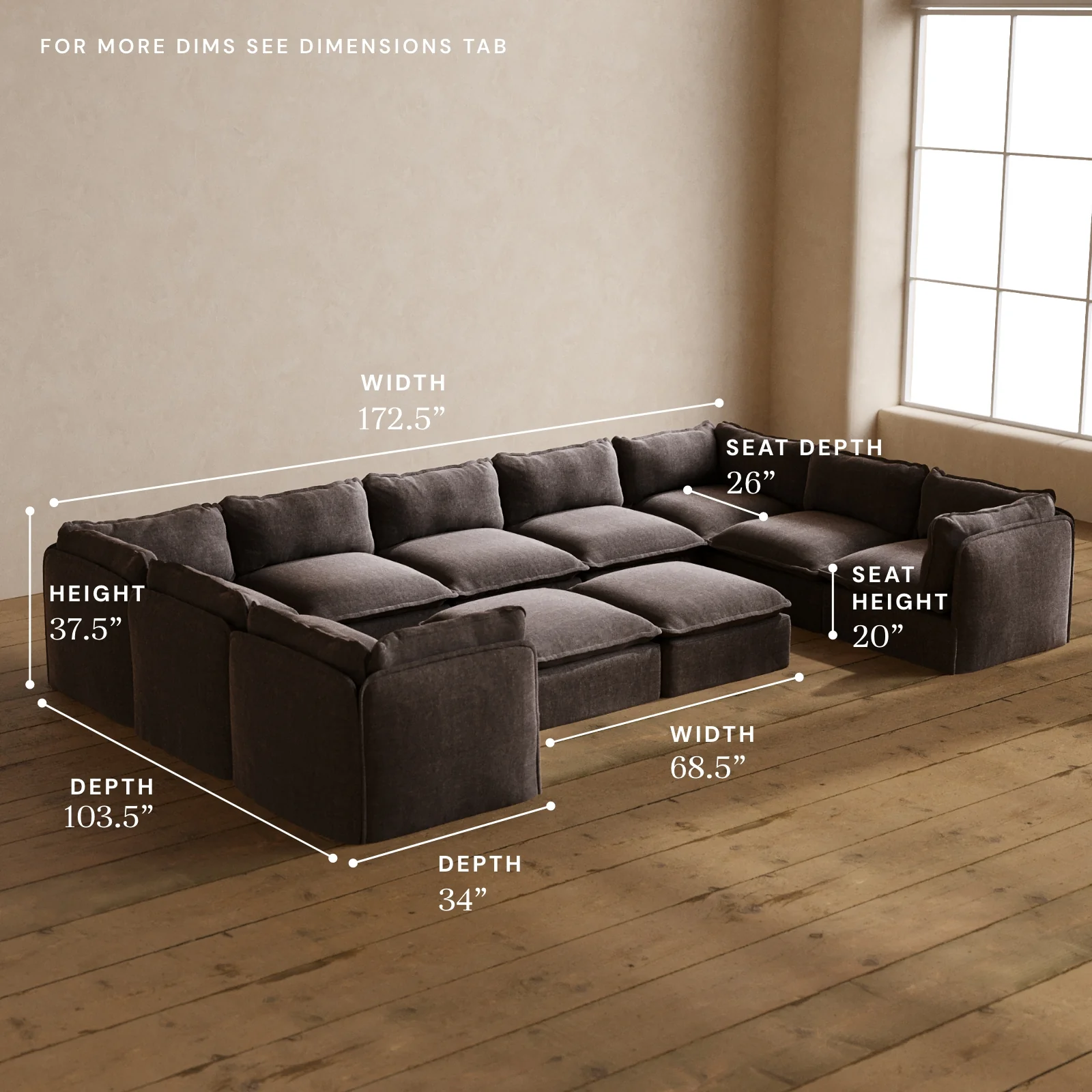 Modular Washable 9-Seater U-Sectional + Bench Ottoman in Caviar | Deluxe+ Seat | Cloud Pillow - Image 5