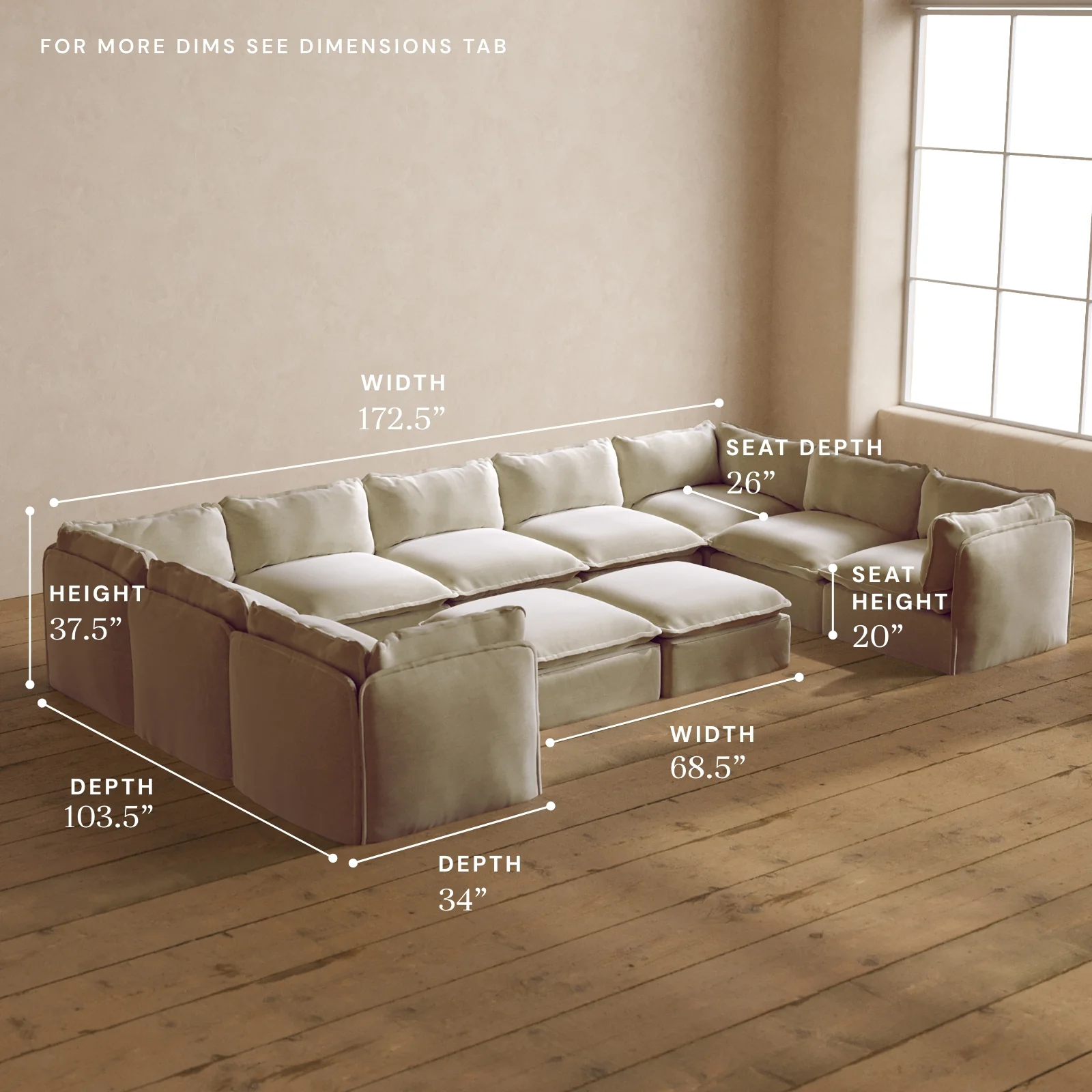 Modular Washable 9-Seater U-Sectional + Bench Ottoman in Coco | Memorix+ Seat | Contour Pillow - Image 5
