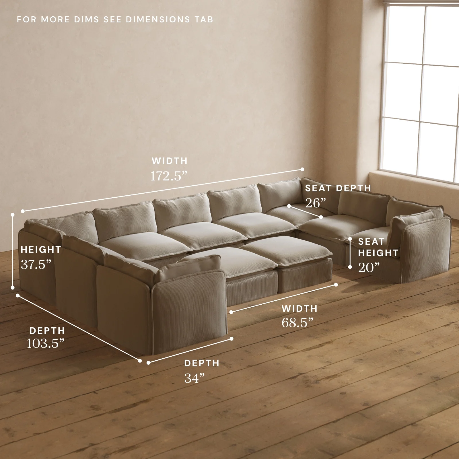 Modular Washable 9-Seater U-Sectional + Bench Ottoman in Milk | Deluxe+ Seat | Cloud Pillow - Image 5