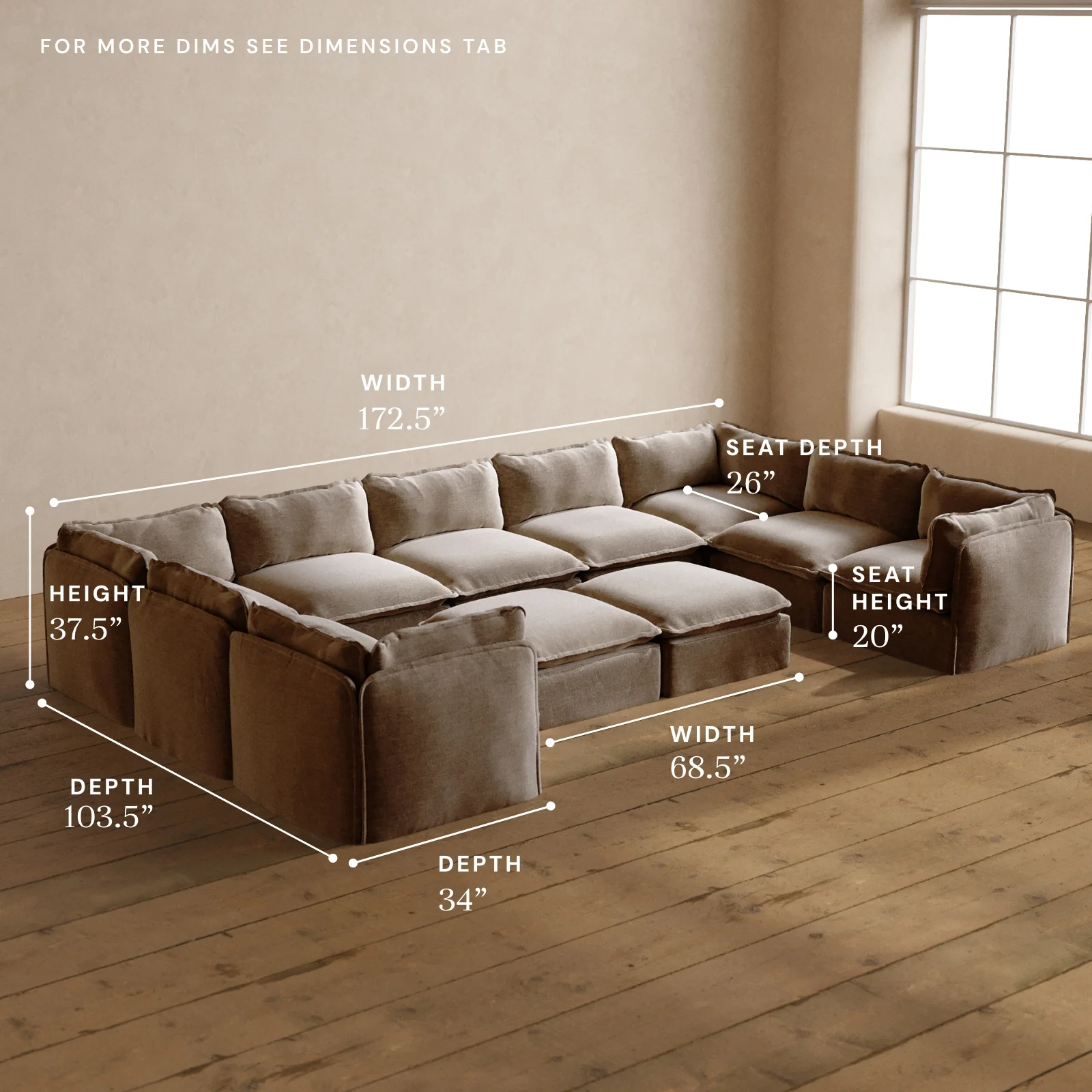 Modular Washable 9-Seater U-Sectional + Bench Ottoman in Mist | Deluxe+ Seat | Cloud Pillow - Image 5