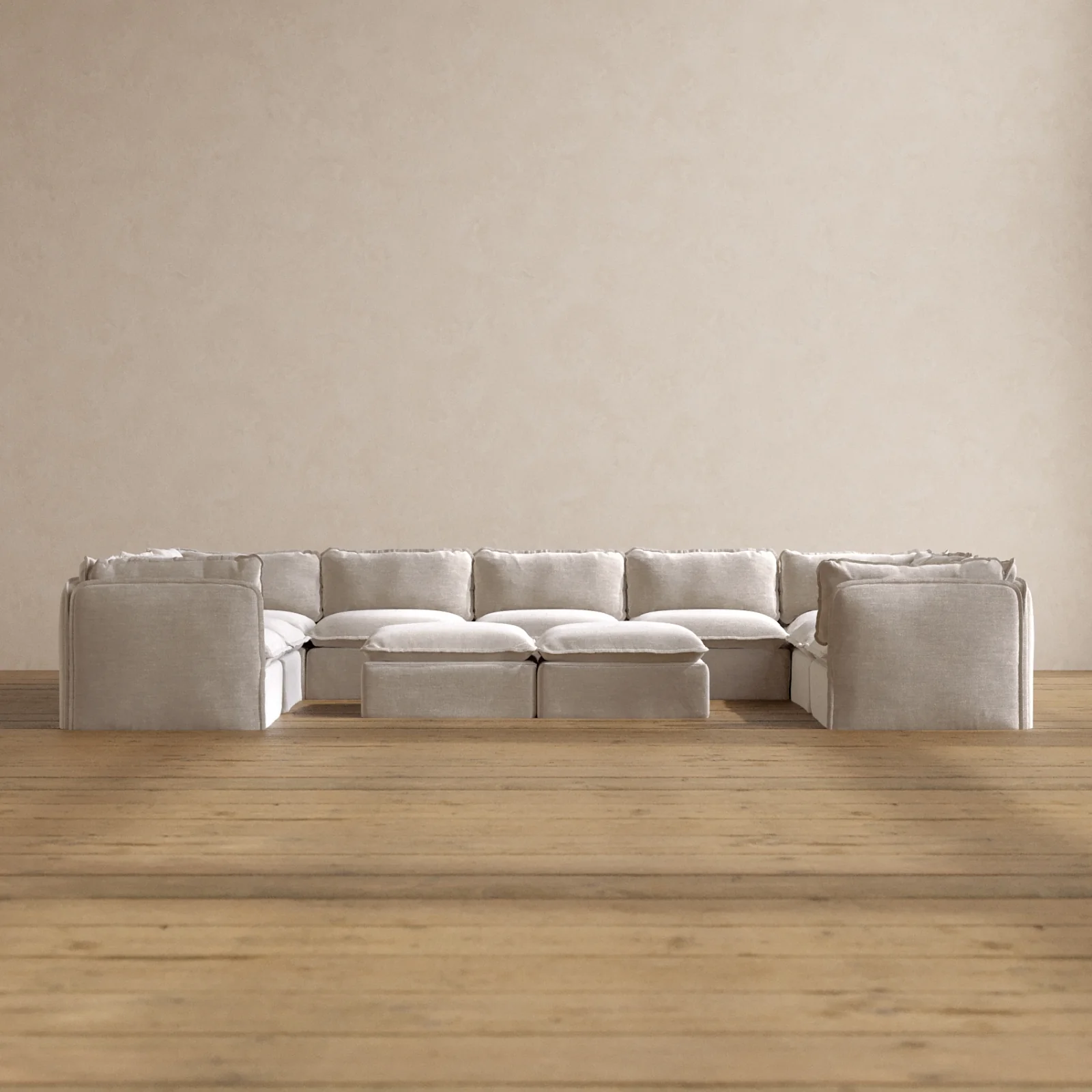 Modular Washable 9-Seater U-Sectional + Bench Ottoman in Mist | Memorix+ Seat | Contour Pillow