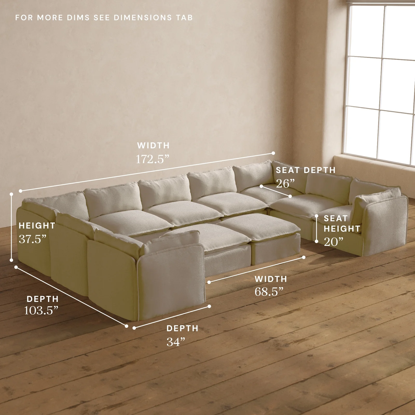 Modular Washable 9-Seater U-Sectional + Bench Ottoman in Powder | Deluxe+ Seat | Cloud Pillow - Image 5
