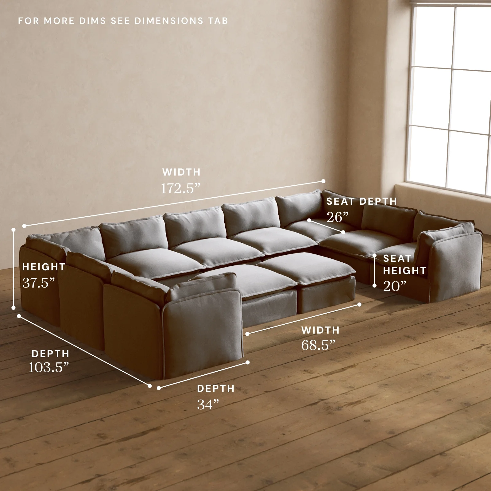 Modular Washable 9-Seater U-Sectional + Bench Ottoman in Pumice | Memorix+ Seat | Contour Pillow - Image 5