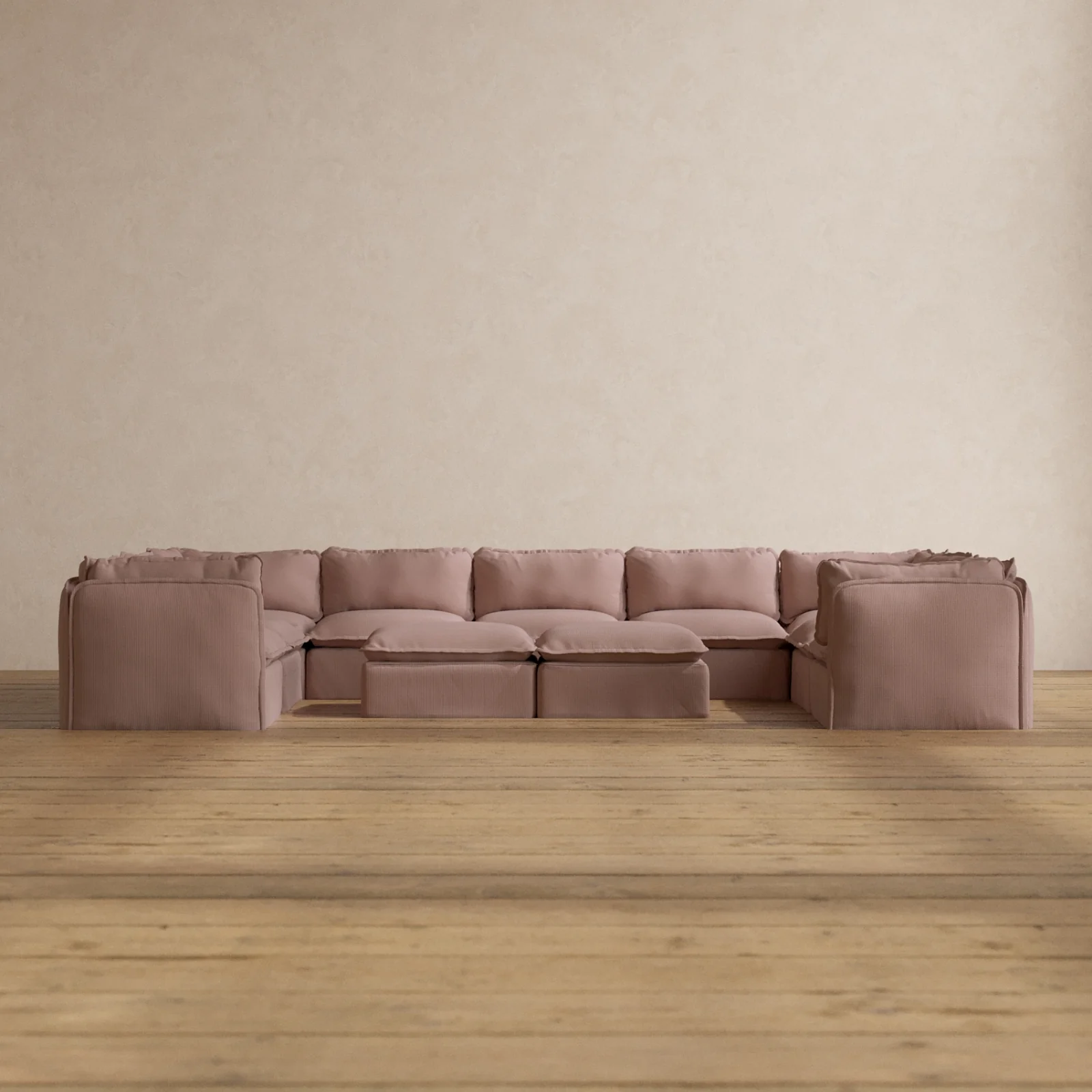 Modular Washable 9-Seater U-Sectional + Bench Ottoman in Sakura | Deluxe+ Seat | Cloud Pillow
