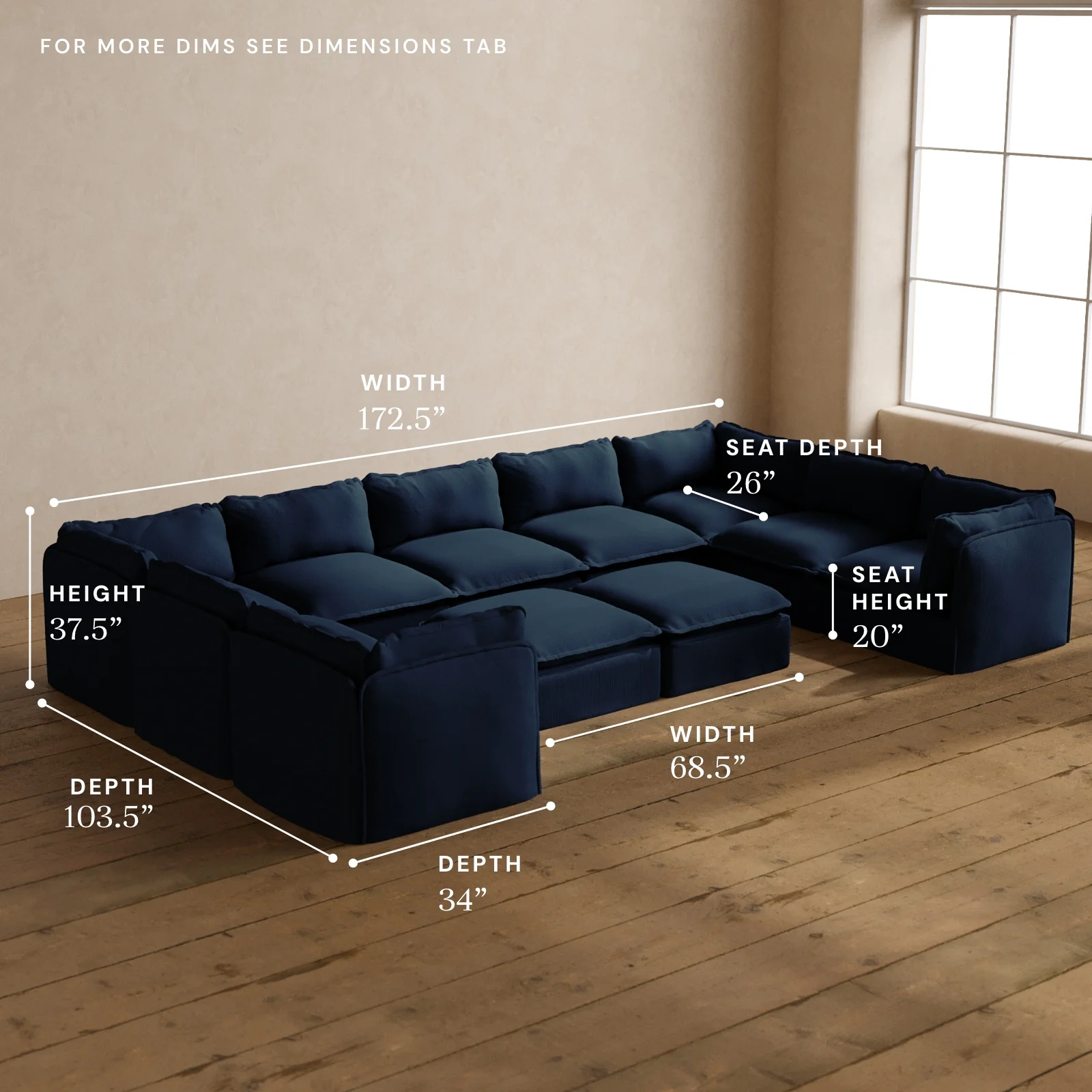 Modular Washable 9-Seater U-Sectional + Bench Ottoman in Sumi | Memorix+ Seat | Contour Pillow - Image 5