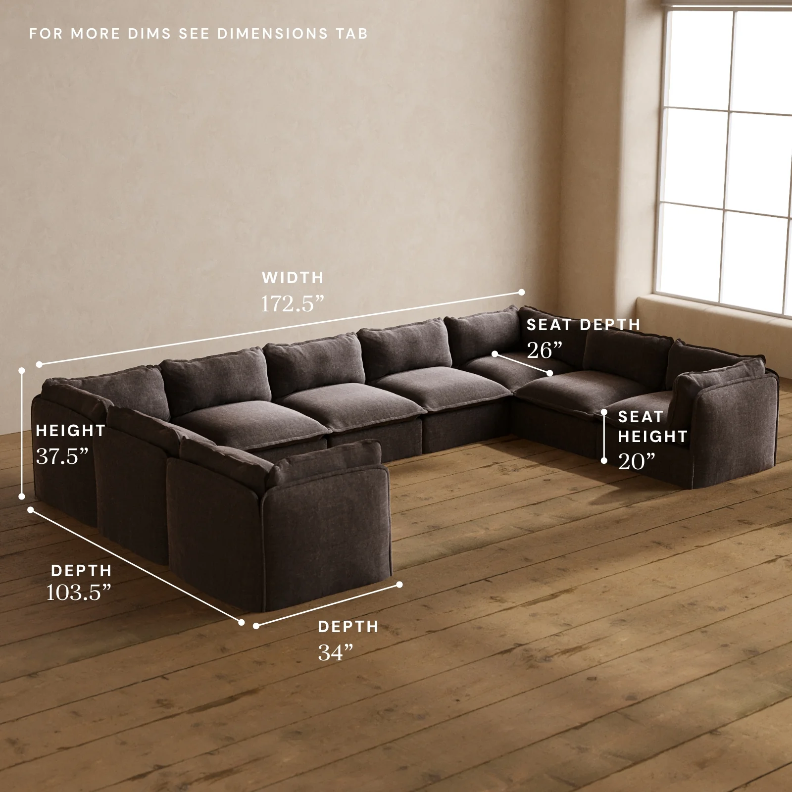 Modular Washable 9-Seater U-Sectional in Caviar | Deluxe+ Seat | Cloud Pillow - Image 5