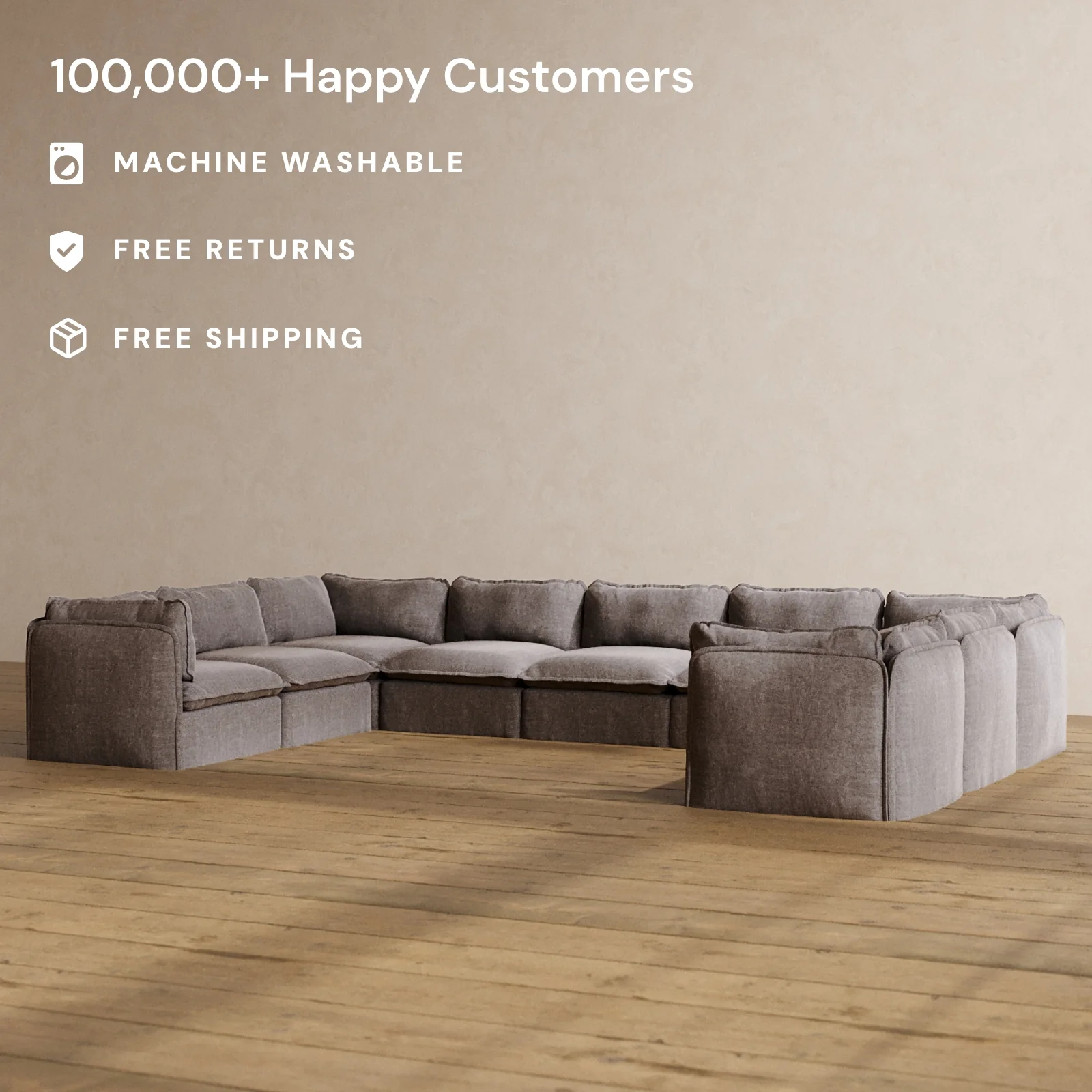 Modular Washable 9-Seater U-Sectional in Caviar | Memorix+ Seat | Contour Pillow - Image 2