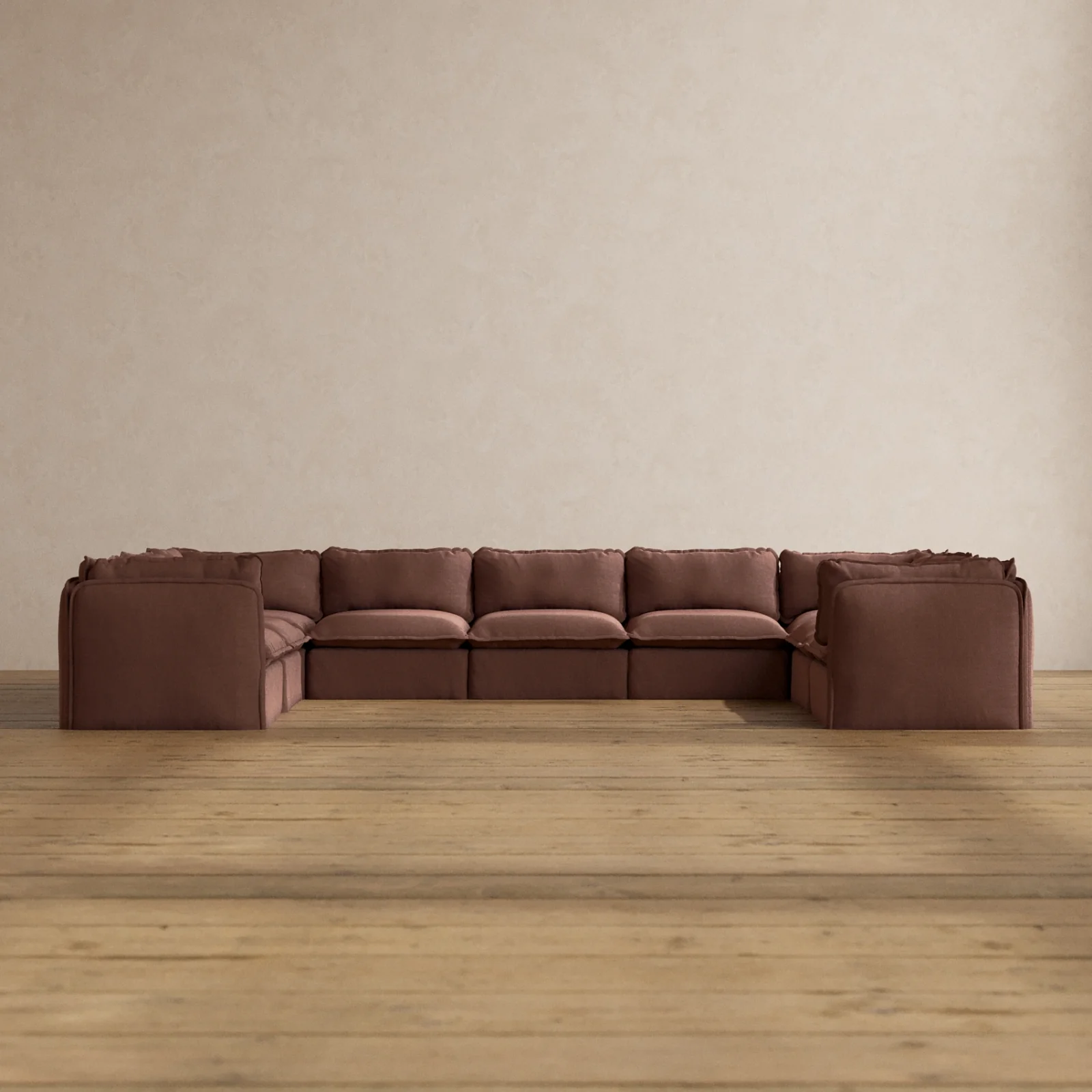 Modular Washable 9-Seater U-Sectional in Chestnut | Memorix+ Seat | Contour Pillow